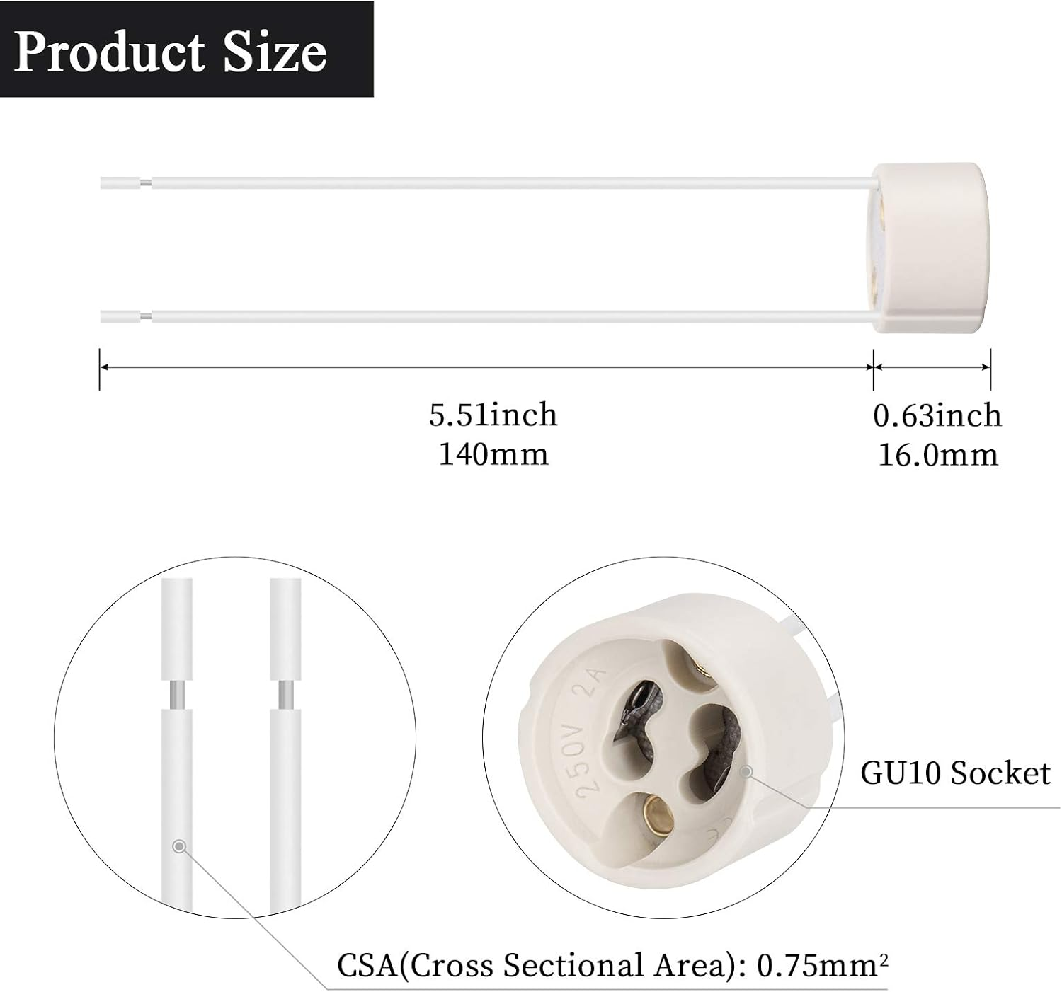 Dicuno GU10 Wire Connector Socket, LED Light Lamp Bulb Holder, Maximum Wattage 300W, Heat Resistant up to 600&deg;C, Fire Resistant (12-Pack) image number 1