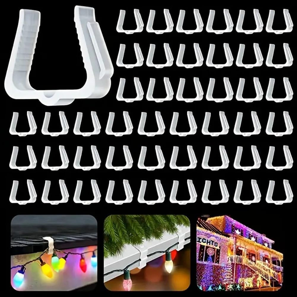50 Pcs Christmas Light Hanger Hooks 1 5/8 Inch Fascia Boards Clips Weatherproof Plastic Outdoor Holiday Light Clip image number 2