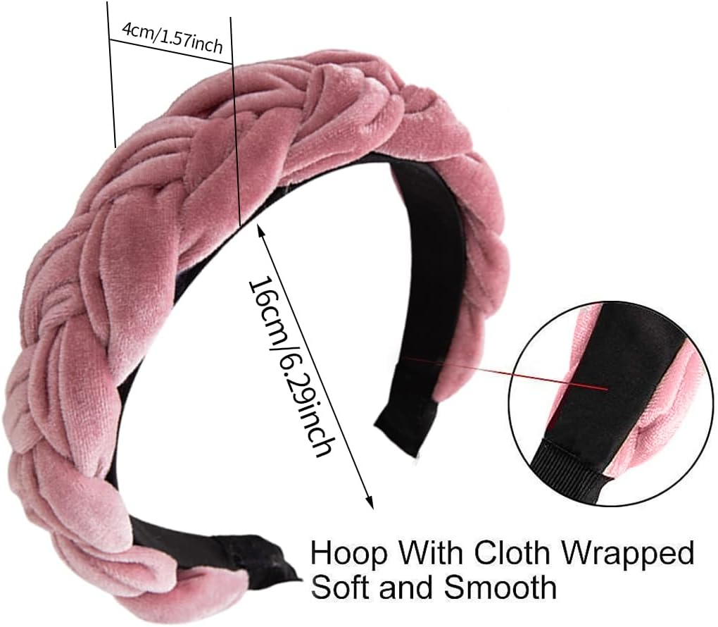 YUZNA Women'S Dirndl Velvet Braided Headband Pink Costume Headband Wide Oktoberfest Hair Accessories image number 3