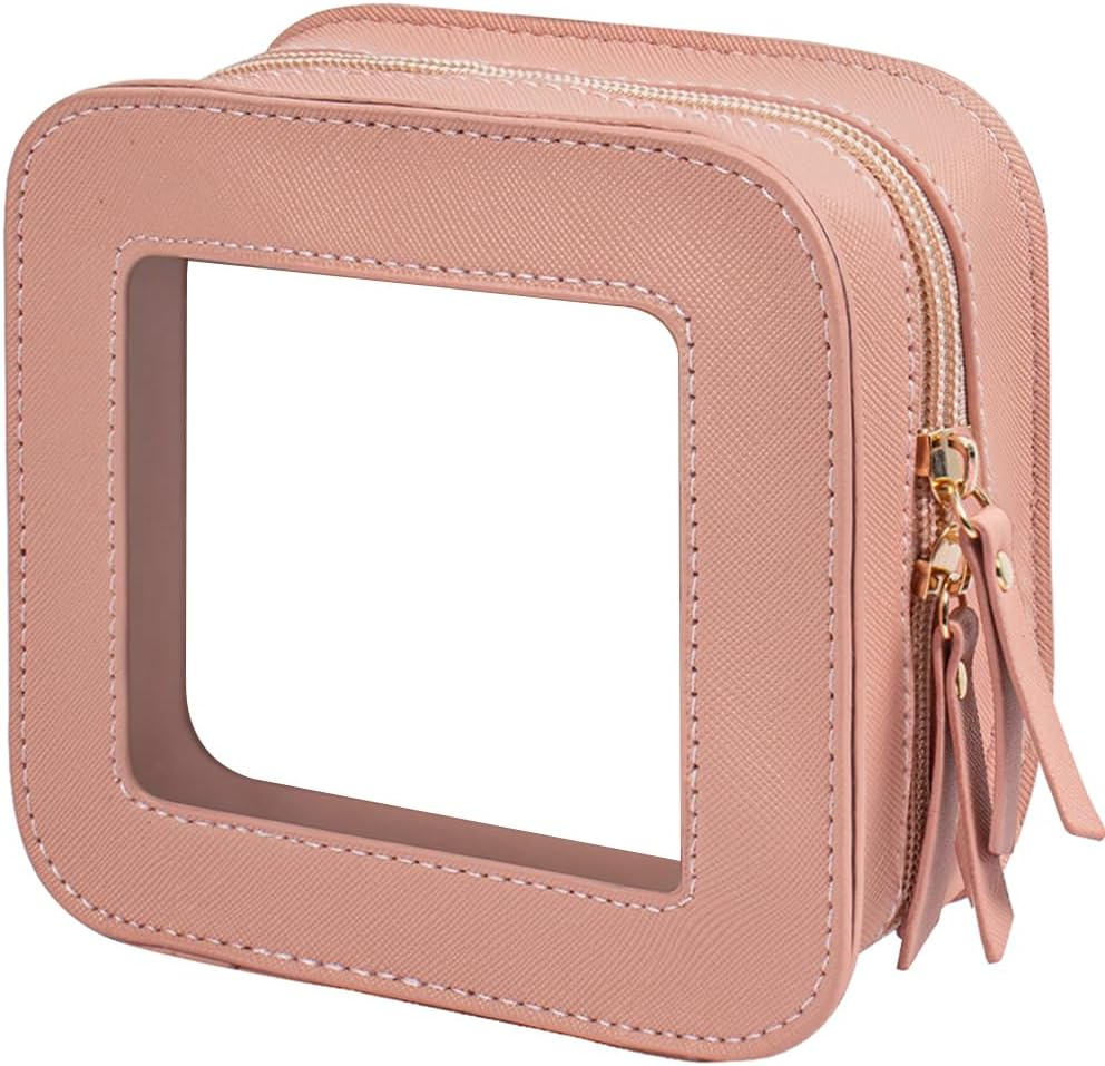 DDPOND Small Clear Makeup Bag for Women, Mini Cosmetic Bag Portable Makeup Pouch Organizer with Zipper Waterproof Travel Cosmetic Case Cute Travel Toiletry Bag Car Organizer for Essentials (Mini Pink)
