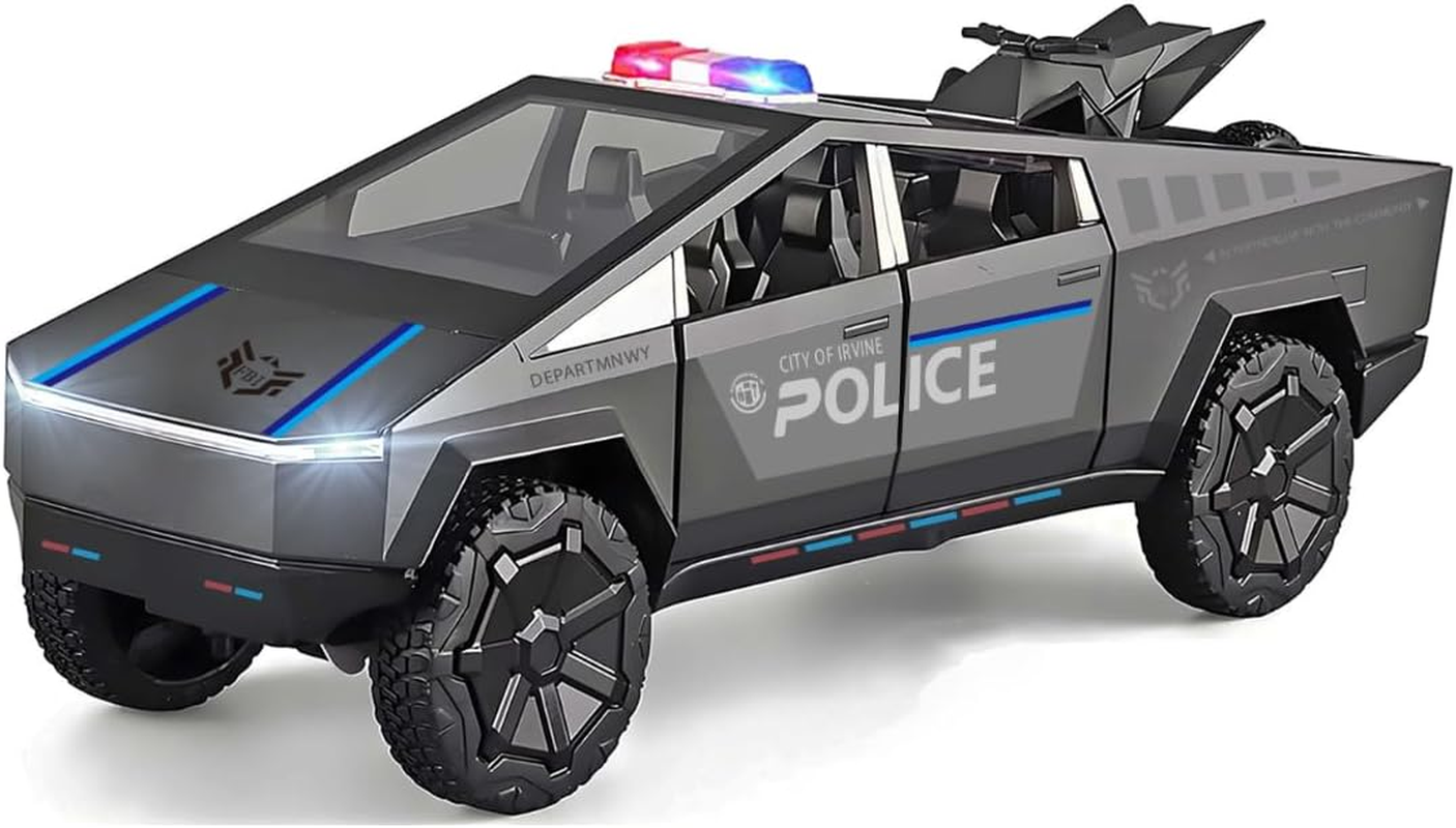 Cybertruck Toy Trucks Police Cars Cybertquad Alloy Die-Cast Truck 1/32 Toy Cars Race with Sound and Light (Purple)