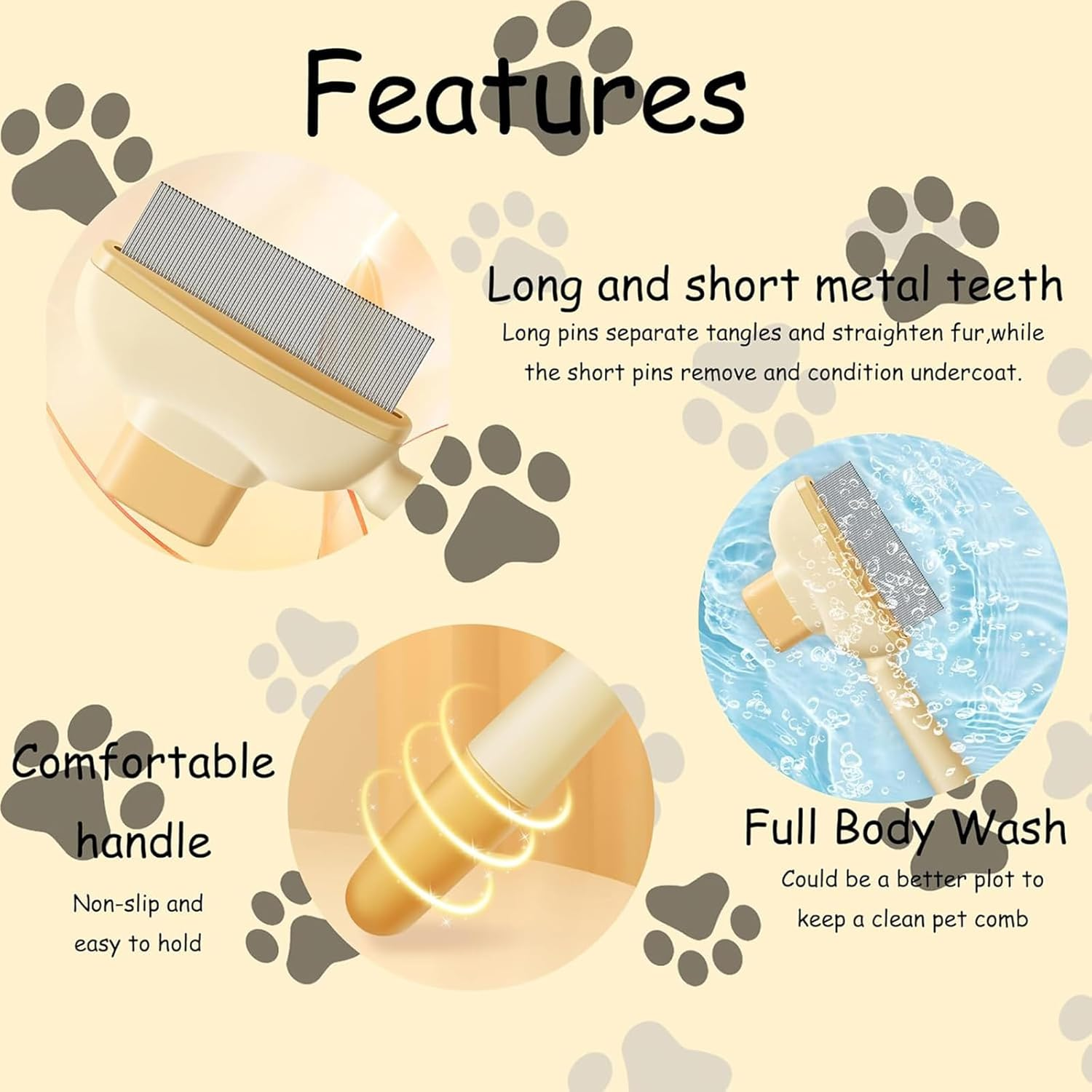 Fellblitz Cat Brush, Pack of 2 Fur Brushes, Self-Cleaning Comb with Release Button, for Long and Short Coat, Removes Knots & Loose Hair image number 3