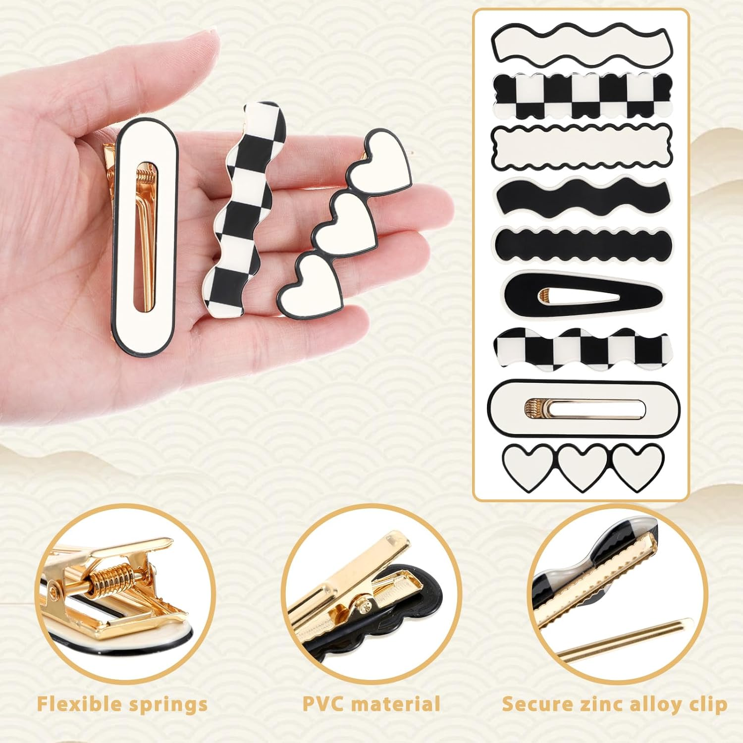 Ymapinc 18 Pcs Small No Bend Hair Clips for Women Thin, 2.6 Inch Black and White Checkered No Crease Snap Hair Barrettes for Thick Flat Claw Clips image number 4