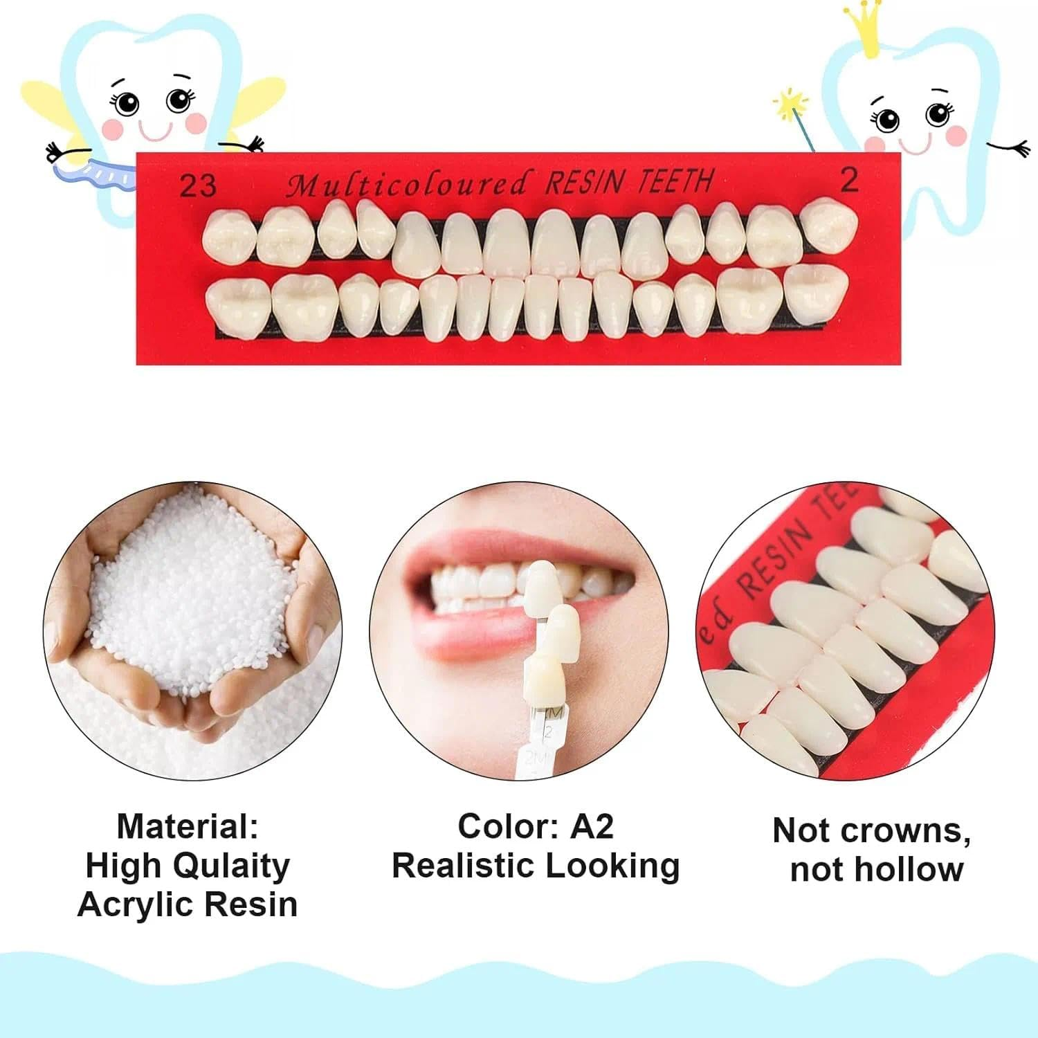 Fake Teeth Set 112 PCS False Teeth Acrylic Resin Dentures Upper and Lower Synthetic Resin Teeth for DIY Halloween Costume Crafts, 4 Complete Sets, 23 A2, Fengea image number 5