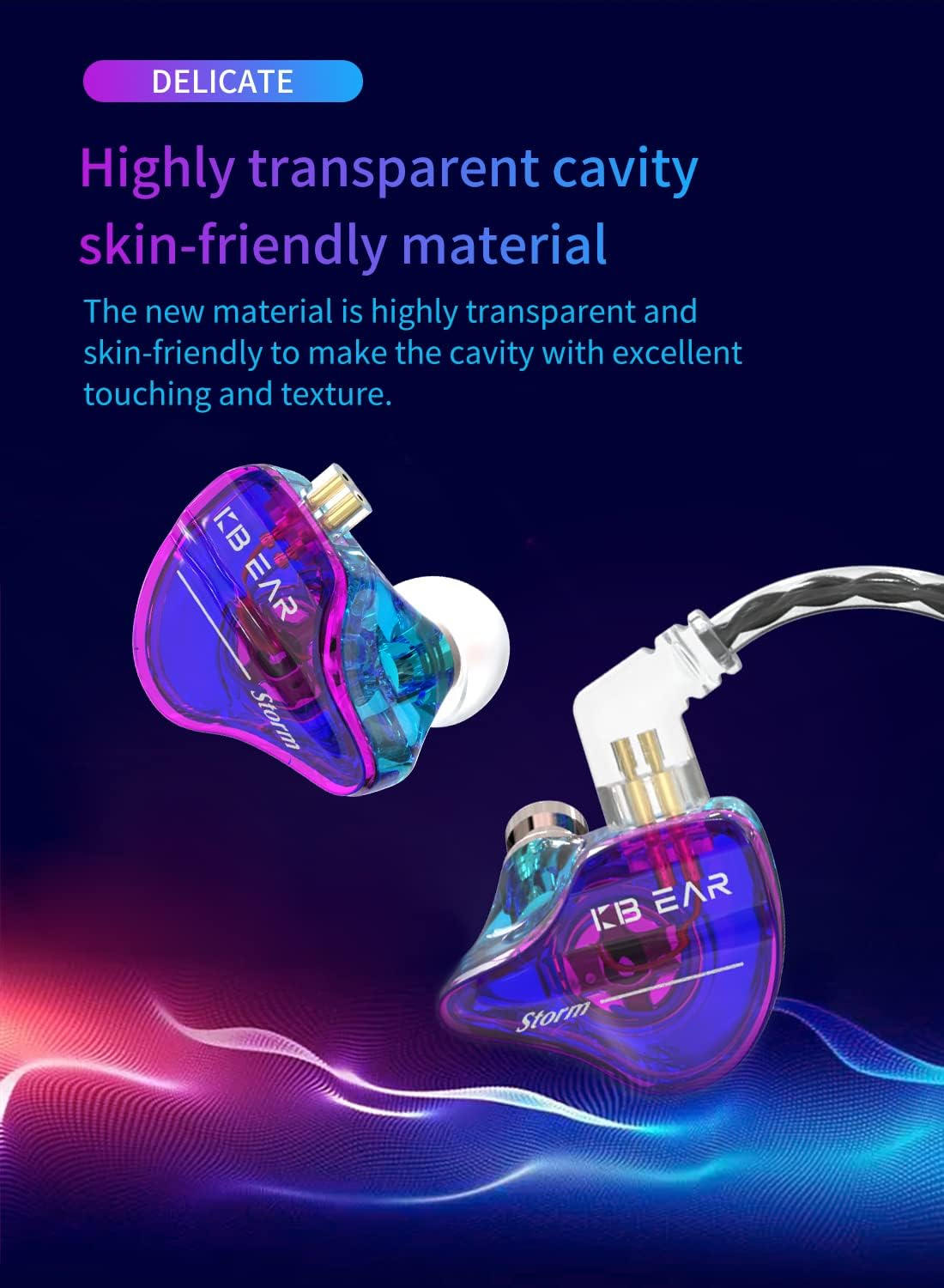 Yinyoo KBEAR Storm Wired Headphones, 10Mm Dynamic Driver in Ear Monitors, Hifi IEM Earphones for Singers Drummers Musicians, Bass, with OFC IEM Cable (Purple Blue, No Mic) image number 6