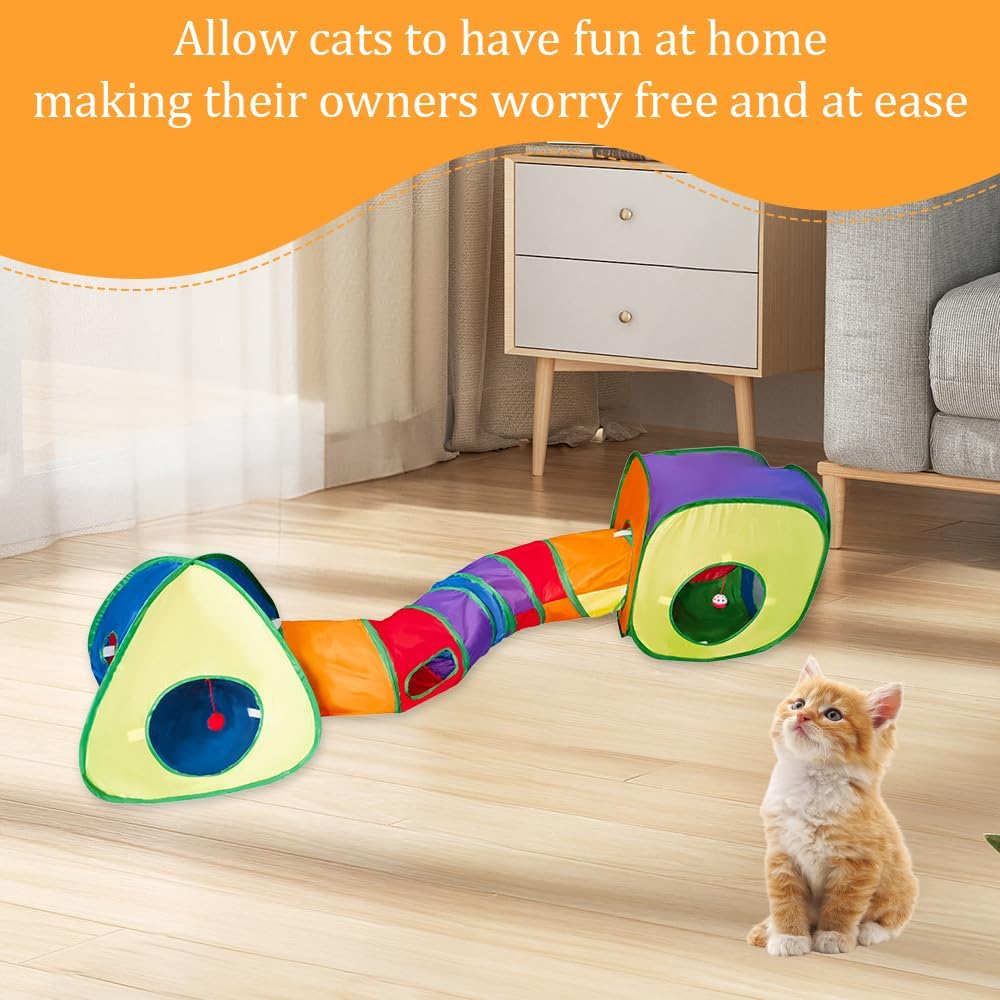 Cat Tunnels, Kitten Tunnel Tube,Cat Combination Tunnel,For Outdoor Indoor Supplies,For Kitten, Puppy, Kitty,With Play Ball and Bell,Peek Hole,Foldable,Pop Up image number 5