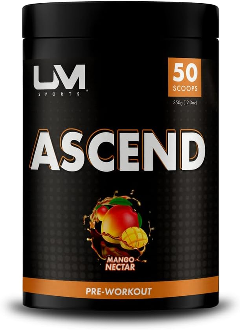UM Sports Ascend Pre-Workout with Alpha GPC, Beta Alanine and Sustained Release Caffeine for Electric Energy, Focus and Pump - Preworkout Supplement Drink Men Women (Mango Nectar, 50 Serve) image number 5
