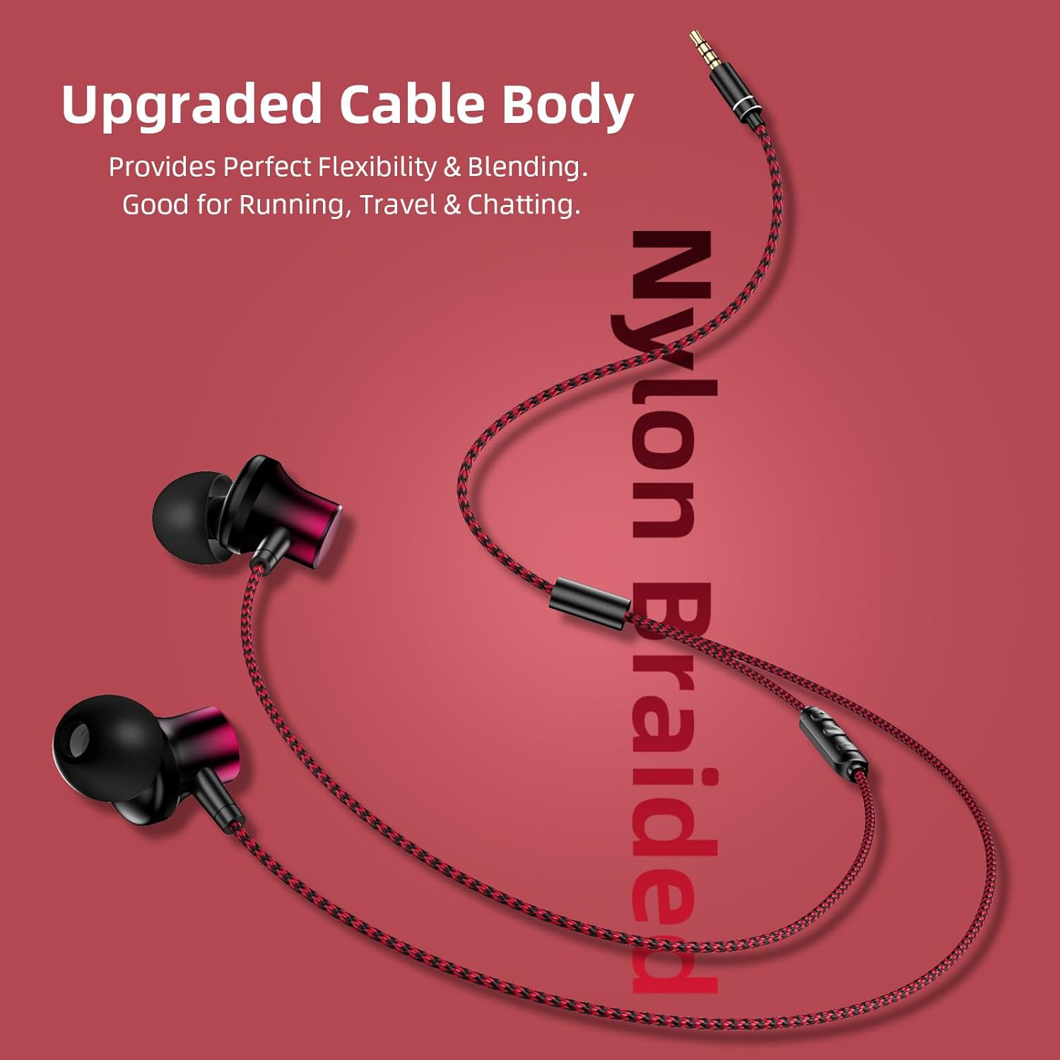 Jiunai Wired Earbuds Mic in Ear Wired Earphone 3.5 Mm Jack Magnetic Snap Noise Isolated Corded Ear Bud for Iphone Galaxy A15 A25 Ipad Surface Fire CD Player Commute Essential Gradient Black Red image number 2