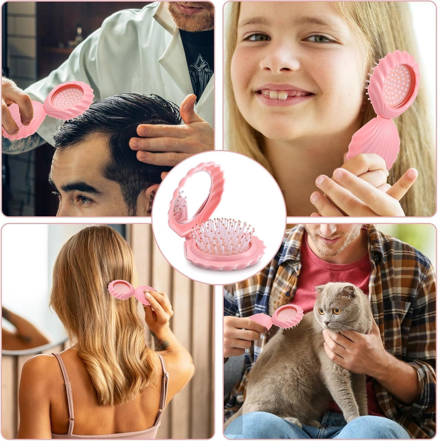 2Pcs Shell Shape Pocket Hair Brush with Mirror,Folding Travel Hair Brush with Mirror,Shell Shape Pocket Hair Brush with Mirror Folding Hair Brush Portable Cute Hair Massage Comb Mini Hair Brush image number 1