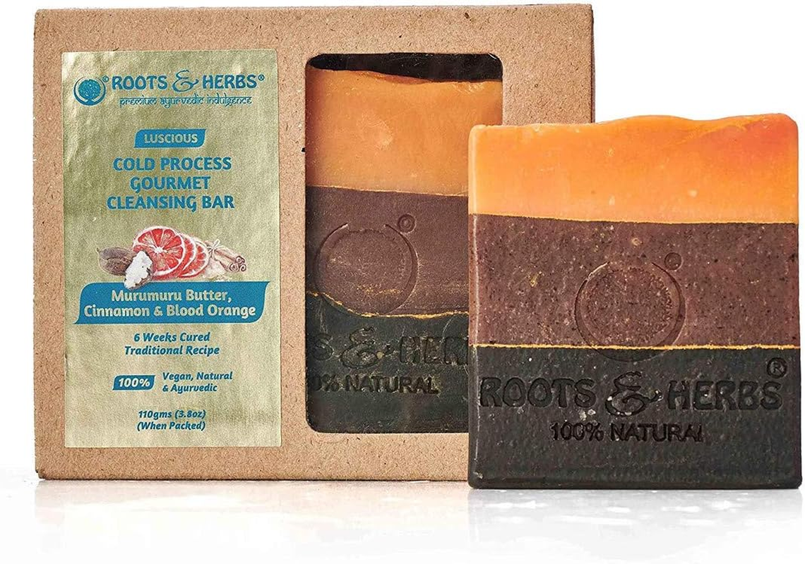 ROOTS and HERBS Ayurvedic Bar Soap Natural Treatment 100% Vegan No Paraben No Sls No Sulphate Luscious Murumuru Butter, Cinnamon and Blood Orange (Cold Process Gourmet Cleansing Body) Soap image number 4