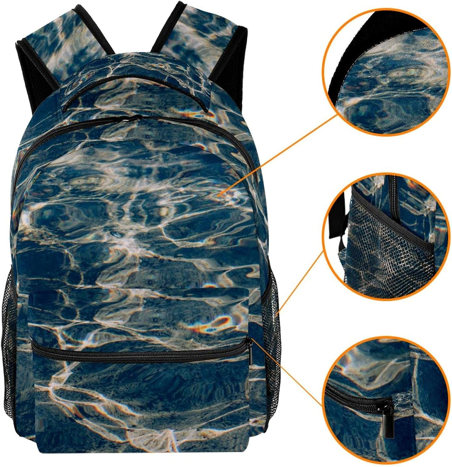Blue Water with Glares and Waves Backpack Students Shoulder Bags Travel Bag College School Tote Backpacks image number 2