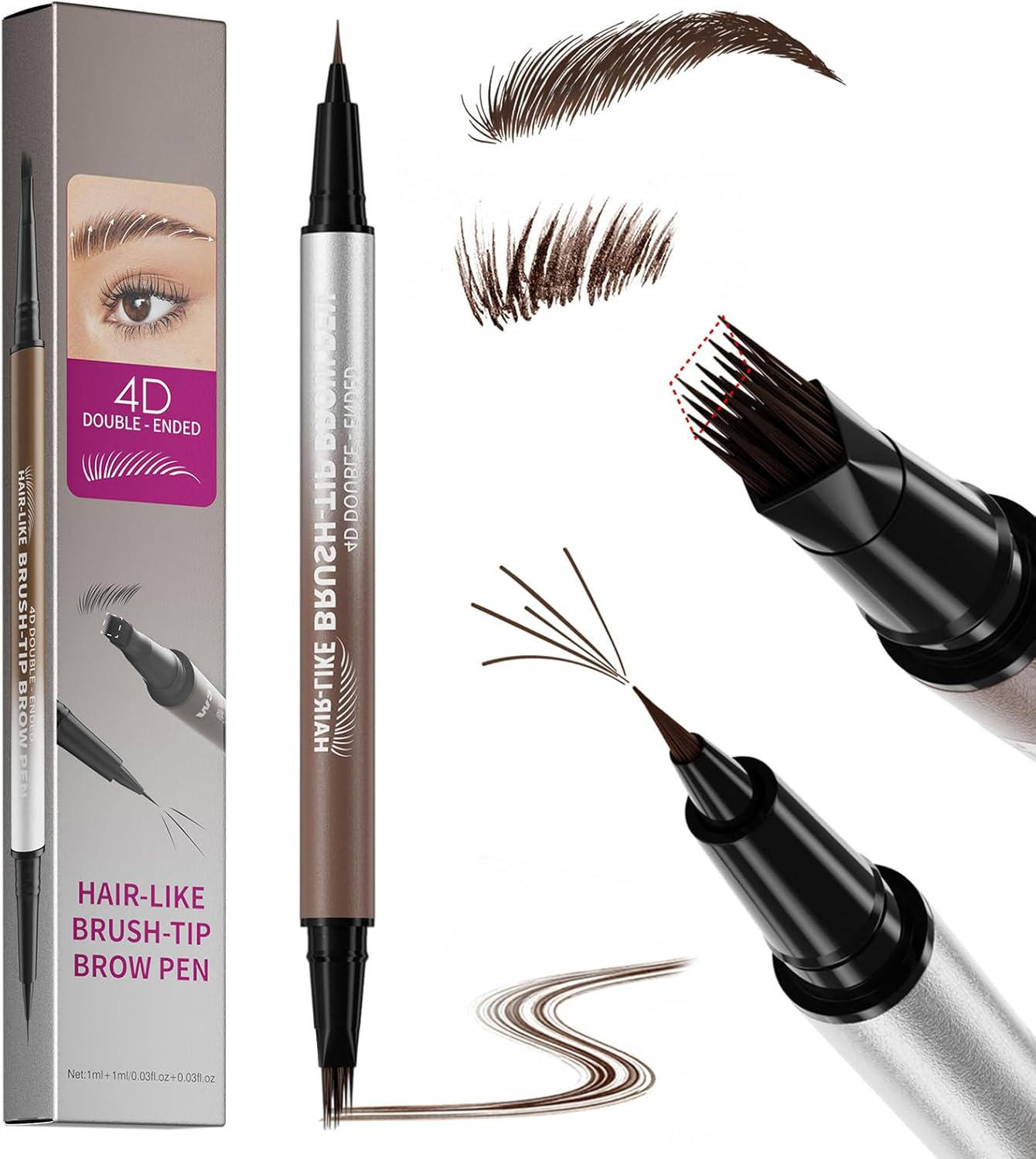 Erinde 2 in 1 Microblading Eyebrow Pen, Waterproof Long Lasting Eyebrow Pencil, Natural Look Brow Pencil Makeup, Precise Brow Pen for Women, Magical Liquid Eyebrow Pencils, Creates Full Realistic Hair like Strokes 03#