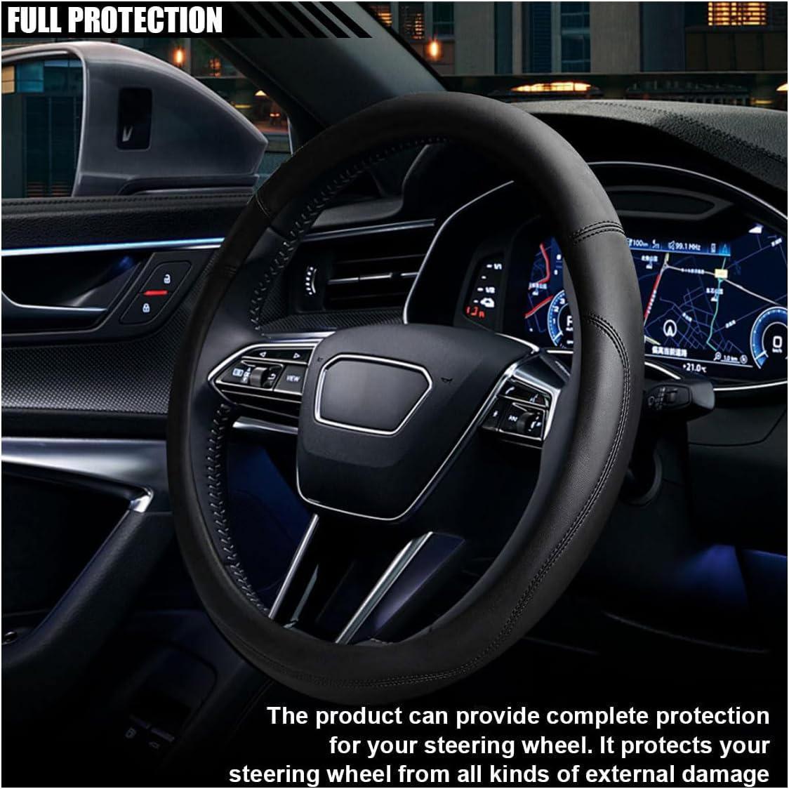 14.5"-15" Car Steering Wheel Cover, Microfiber Leather Cover, Anti-Slip Breathable Steering Wheel Decoration, Universal Steering Wheel Accessories for Diverse Cars (Black) image number 1