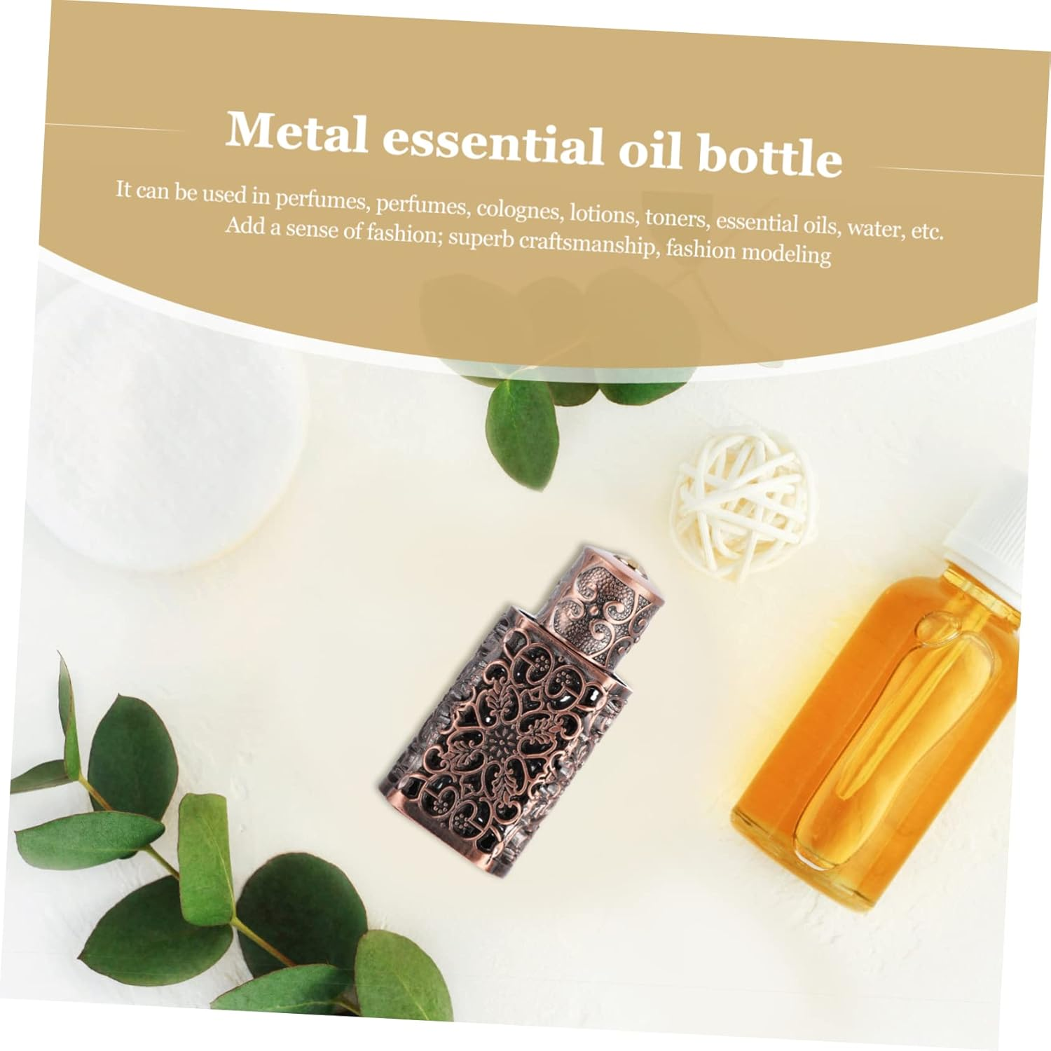 2Pcs Engraved Essential Oil Bottle Leakproof Perfume Spray Dispenser Travel-Friendly Aromatherapy Container Metal Design for Crafts and Camping image number 4