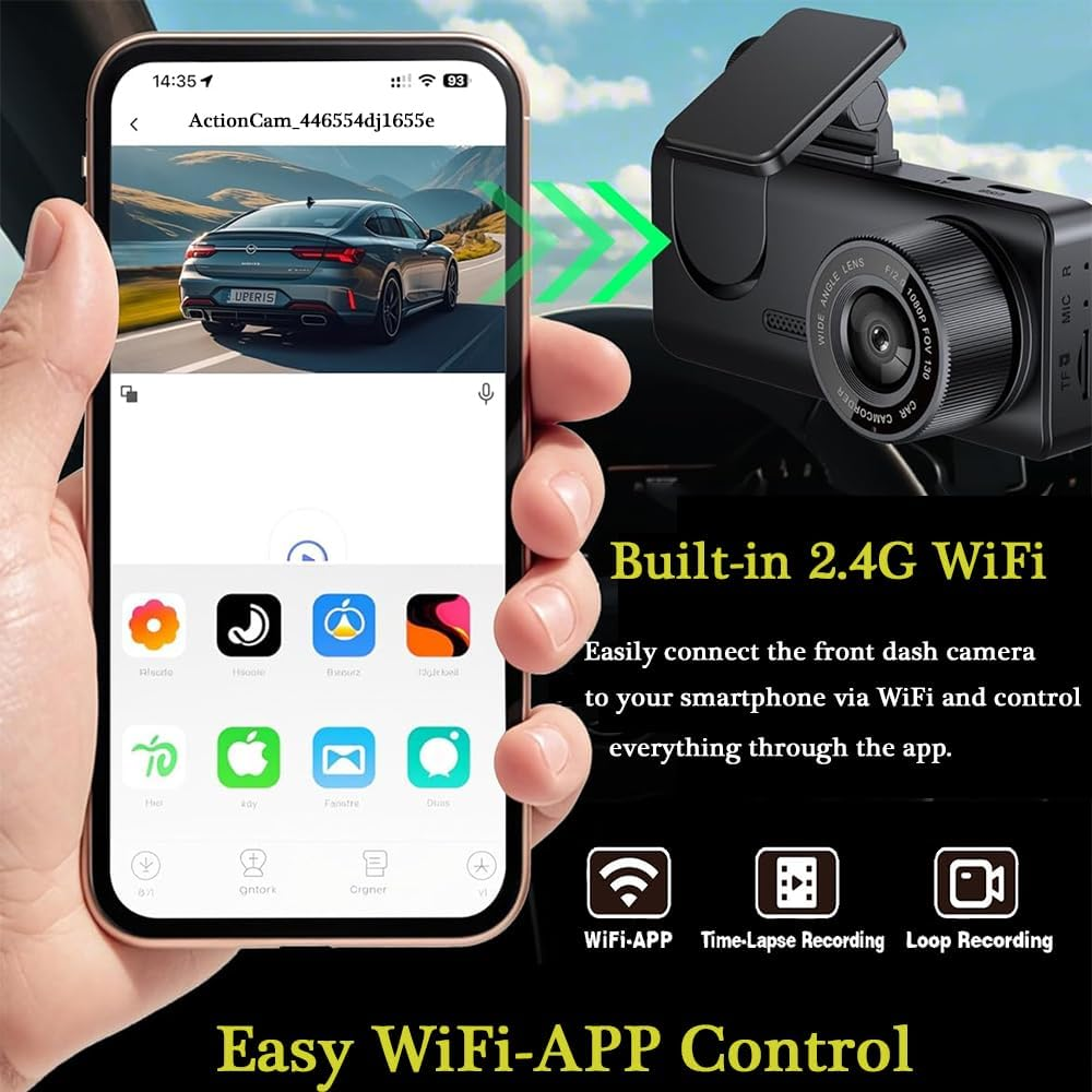 1080P Dash Camera with Wifi for Cars, 3 Channel Dash Cam Front and Rear inside with 32GB TF Card, 2.0" IPS Screen, Loop Recording, G-Sensor, WDR, 24H Parking Mode, Motion Detection image number 1