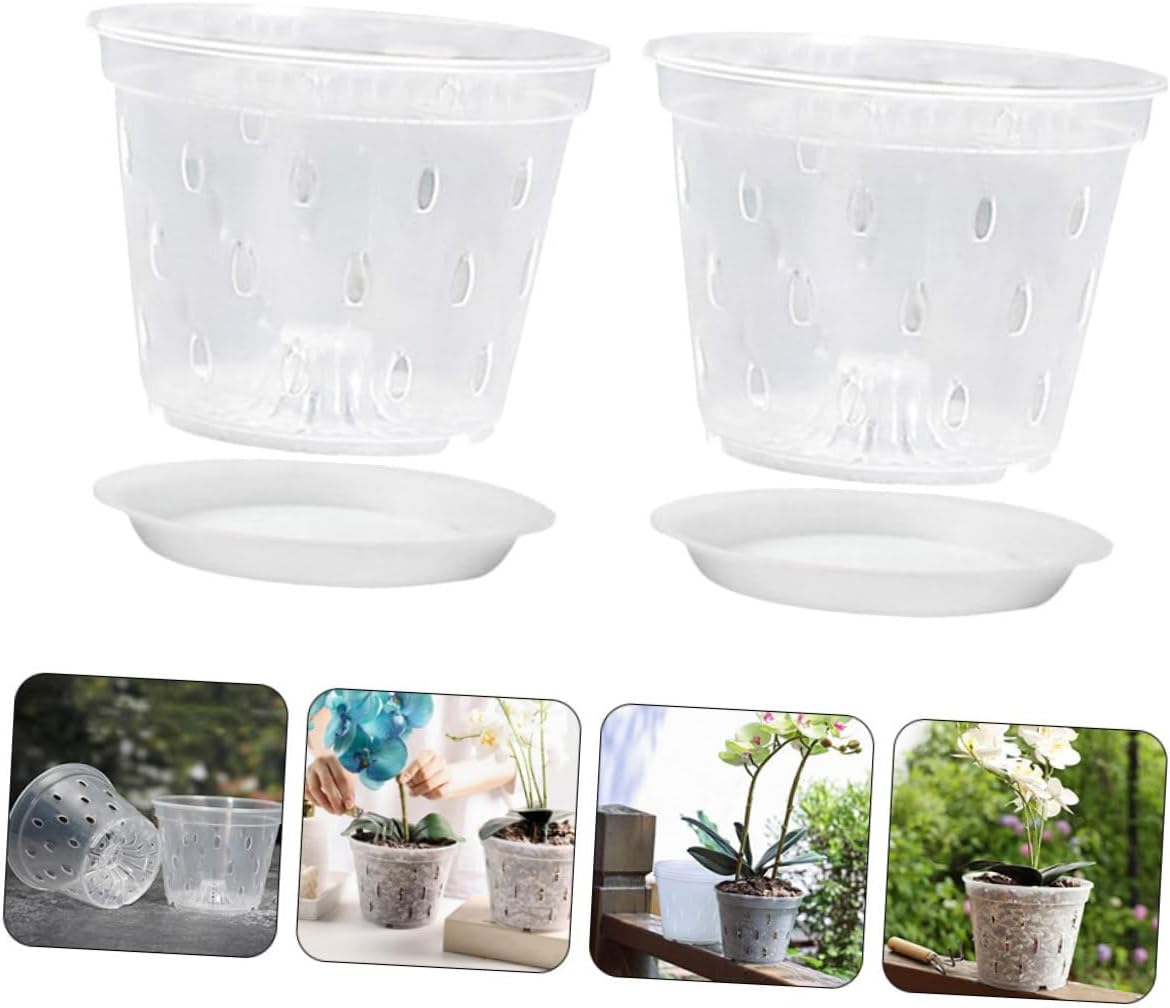 5Sets Clear Orchid Pots with Drainage and Saucers Breathable Slotted for Healthy Root Growth Transparent Flower Containers for Orchids and Outdoor Plants image number 4