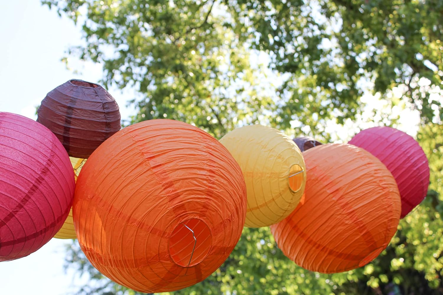 Just Artifacts Decorative Fall round Chinese Paper Lanterns 12Pcs Assorted Sizes & Colors (Color: Happy Harvest) - Navy/ Pineapple/ Silver/ White image number 3