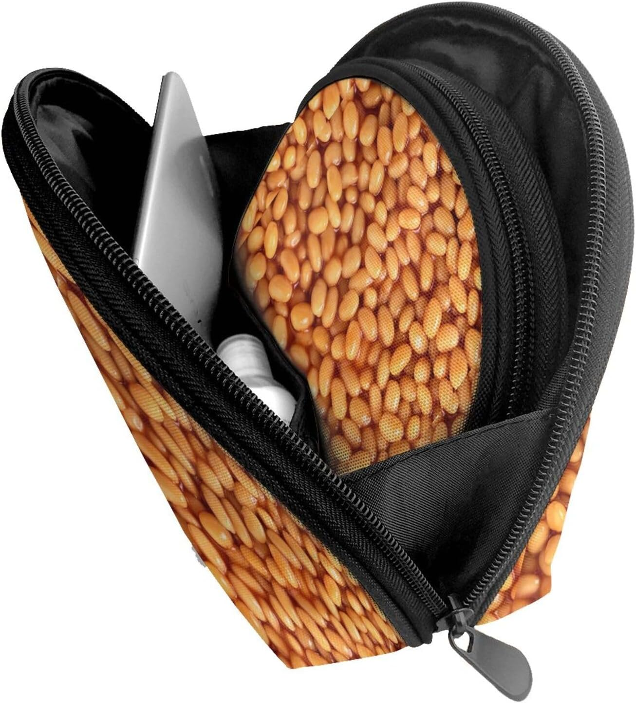 Cozimangoe Coin Pouch Makeup Bags Set, 2 Piece Shell Shape Cosmetic Bag with Pockets for Daily Travel Handbag Lipstick Keys Toiletry, Personalized Baked Beans image number 1