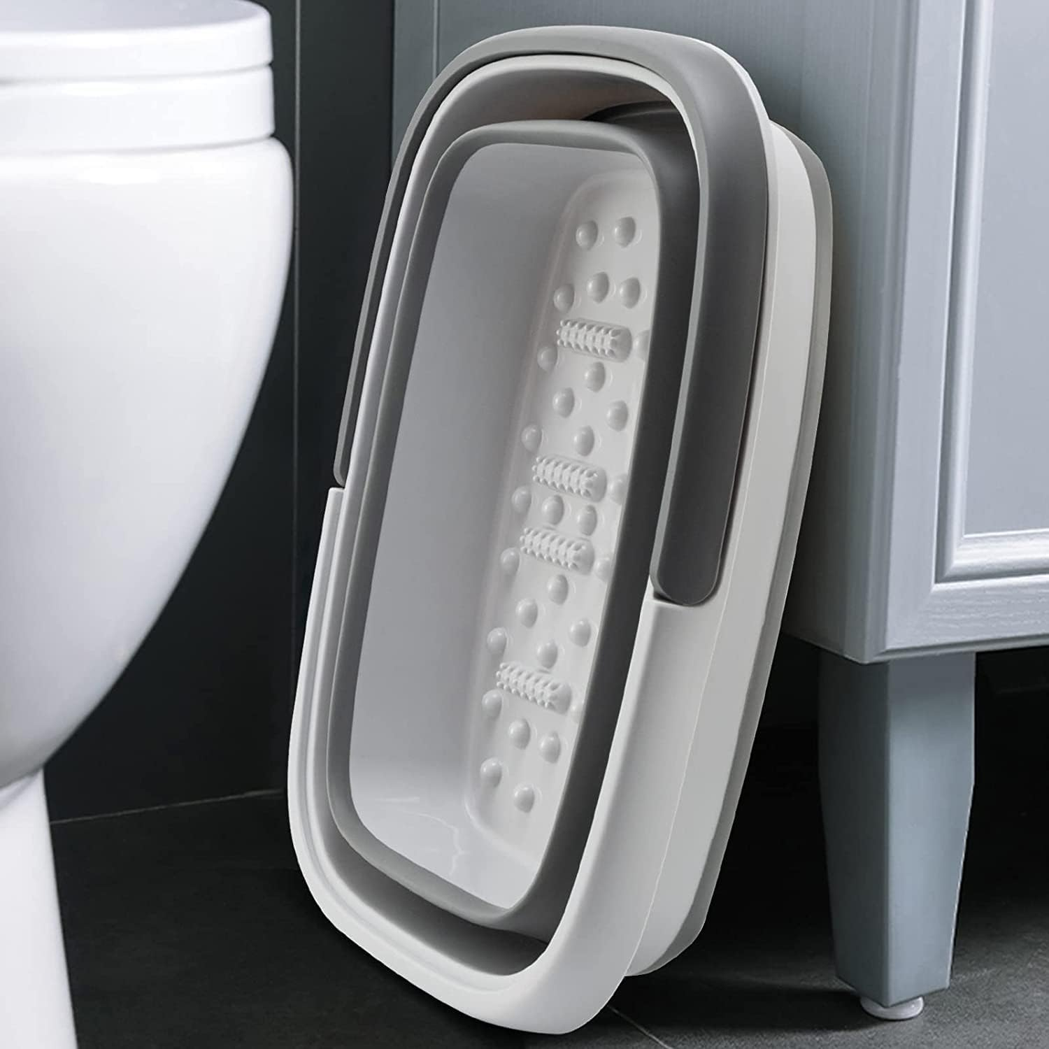 ALINK Collapsible Foot Bath Basin for Soaking Feet, Foot Soak Tub with Handle Foot Spa Bath 15L/4 Gallons Massager Foot Soaking Bath Basin Feet for Dry Cracked Feet, Pedicure Foot Soak, Home Spa Treatment, Collapsible Bucket for Cleaning Mop (Gray) image number 5