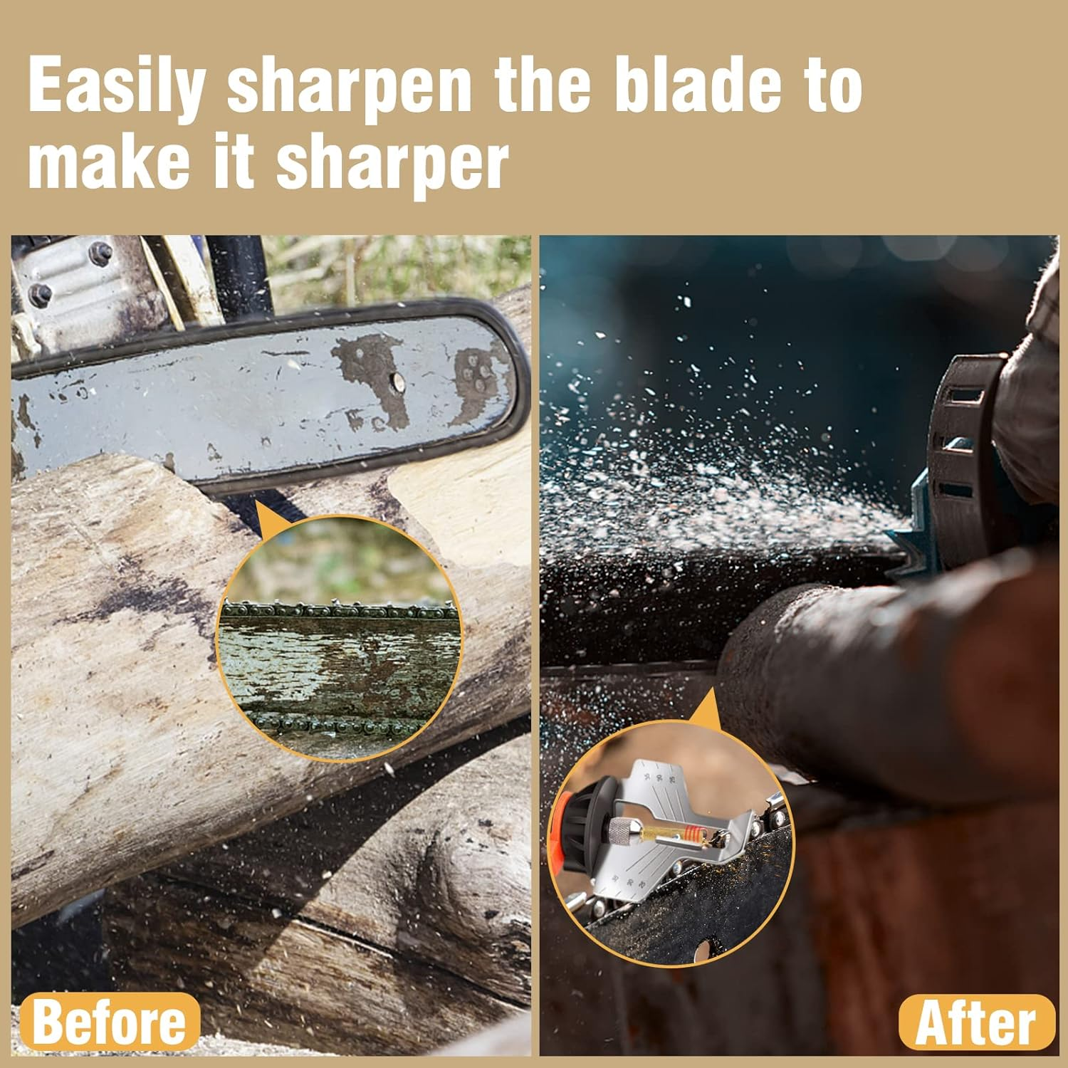 36Pcs High Hardness Diamond Chainsaw Sharpener, Durable Emery Made, Easy to Install, 3 Sizes Titanium Plated Sharpening Wheels for Chainsaw Sharpener, 12 Pcs Each Size(5/32'', 3/16'', 7/32'') image number 3