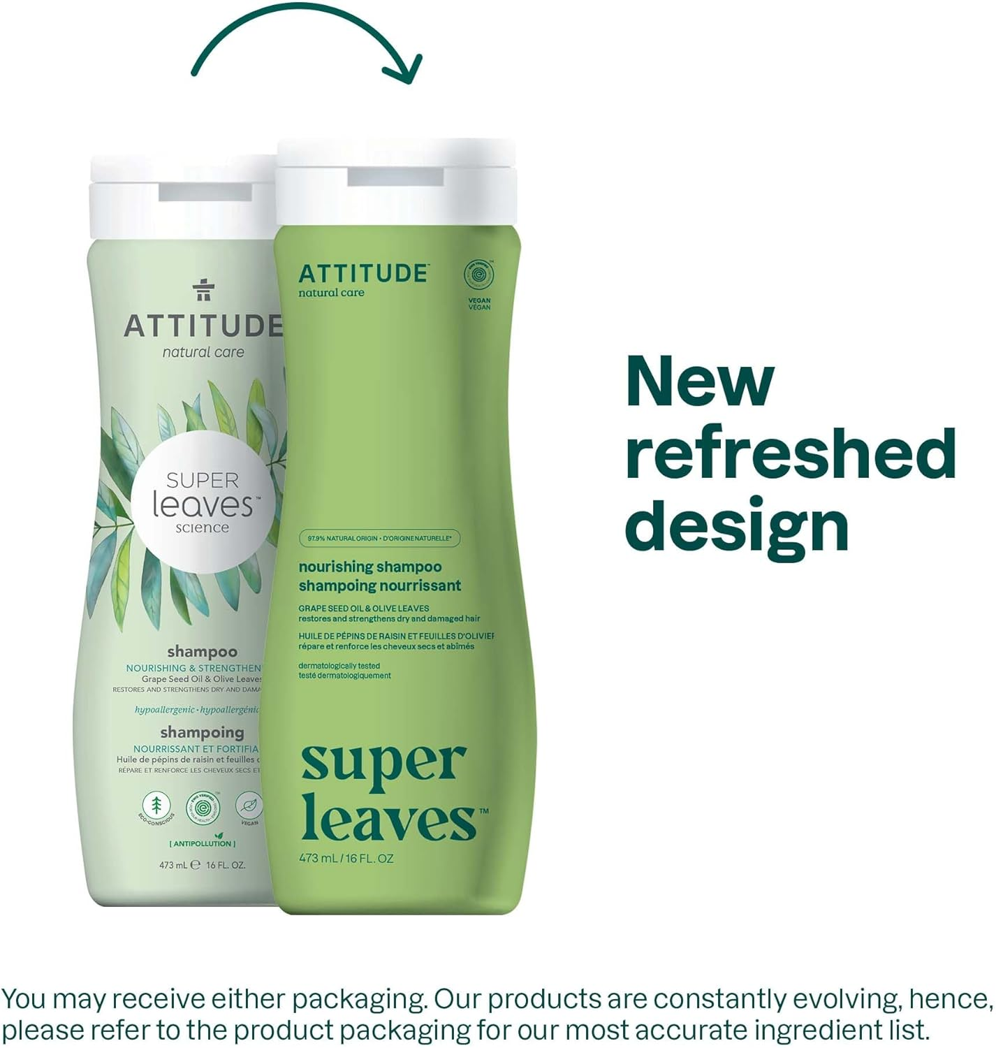 ATTITUDE Nourishing Hair Shampoo, EWG Verified, for Dry and Damaged Hair, Naturally Derived Ingredients, Vegan and Plant Based, Grapeseed Oil and Olive Leaves, 16 Fl Oz image number 3