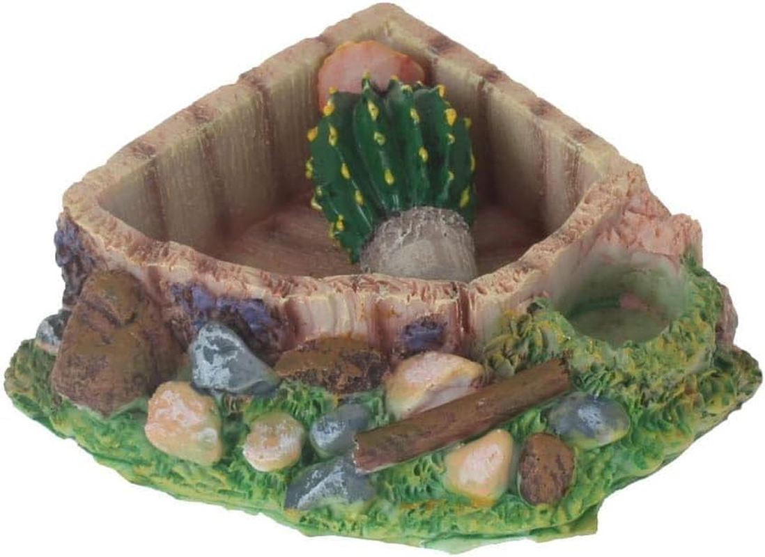 Reptile Amphibian Tortoise Lizard Frog Water Dish Food Feeder Cactus Corner Bowl (Style1, One Size) image number 3