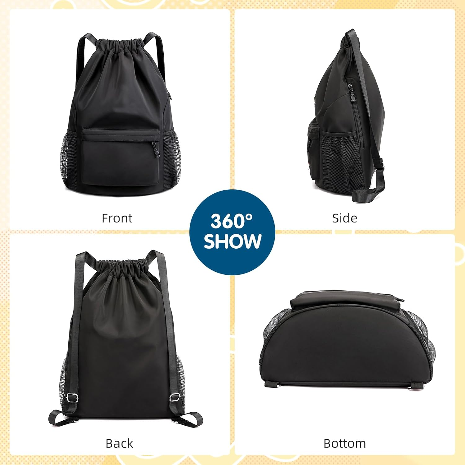 Drawstring Backpack, Waterproof Backpack with Mesh Side Pocket, Sport Gym Bag for Women/Men, Outdoor String Backpack image number 1