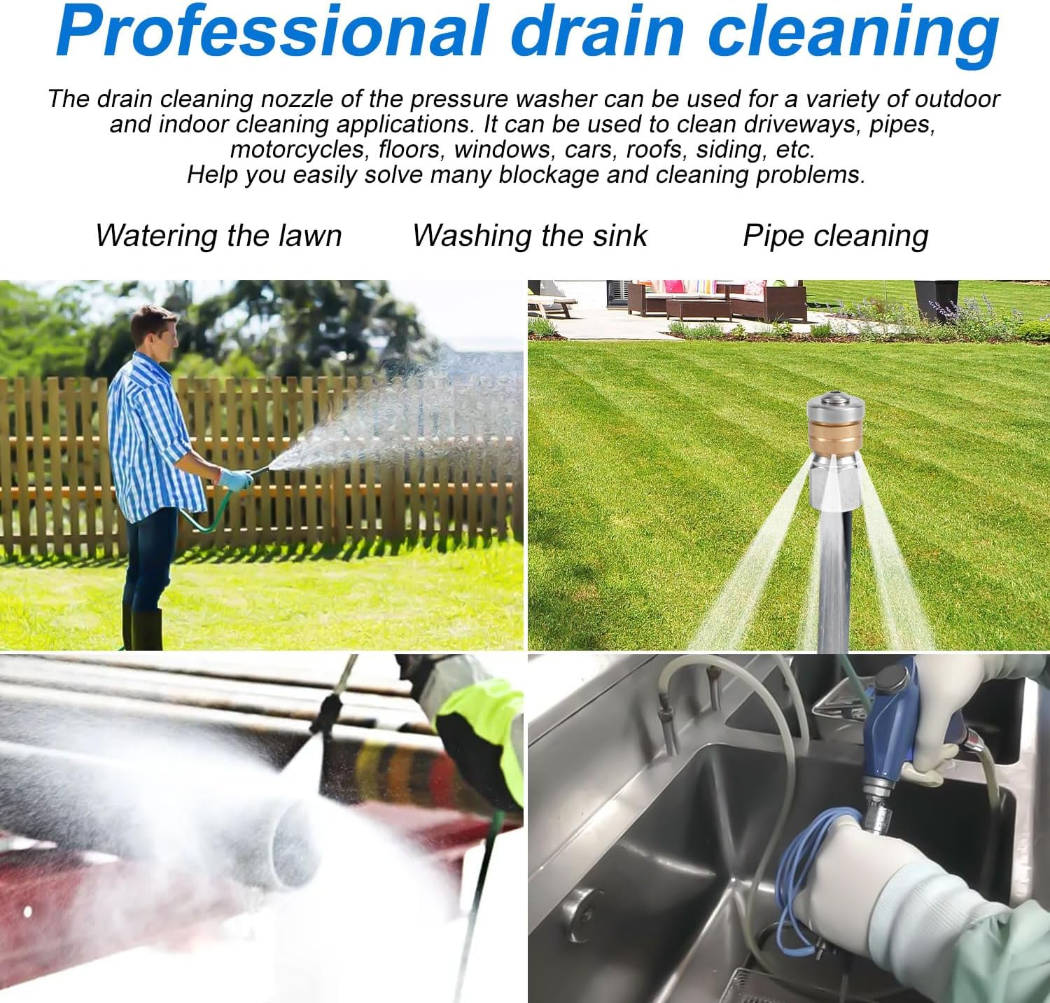 NQEUEPN 10Pcs Sewer Jetter Nozzle Kit, Stainless Steel, 1/4" & 3/8" NPT Quick Connectors, 5000 PSI, Silver, Sewer Cleaning Tools, Nozzle image number 3