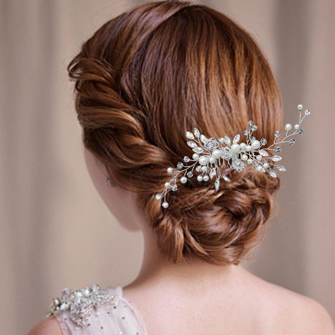 Flower Wedding Hair Comb Silver Pearl Headpiece Bridal Hair Accessories for Women and Girls image number 6
