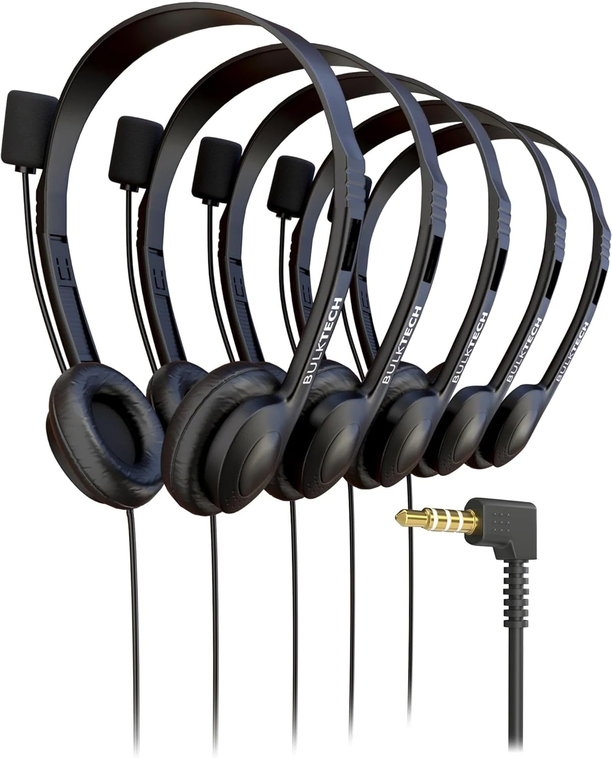 5 Pack Bulk Wired On-Ear Leather Headsets with Boom Microphone and 3.5Mm Connector, Black image number 1