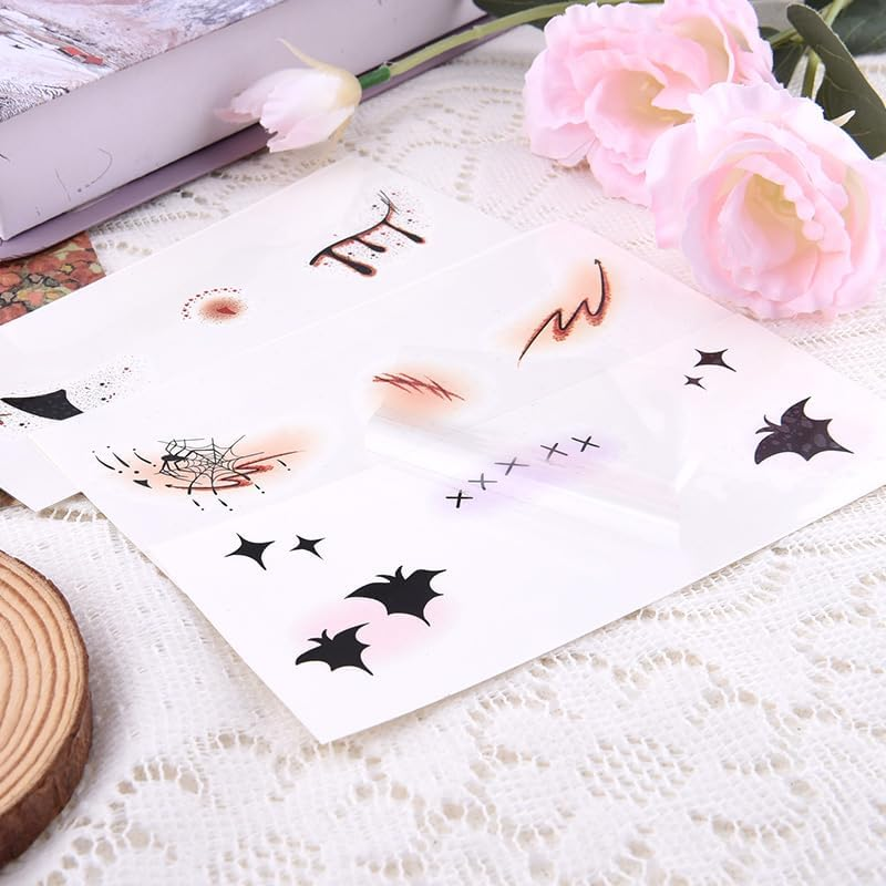 Halloween Face Makeup Stickers Bloody Spider Web Bat Temporary Tattoos for Women Face Eye Shadow Stickers for Girls Halloween Masquerade Costumes Cosplay Party Decorations 3PCS image number 5