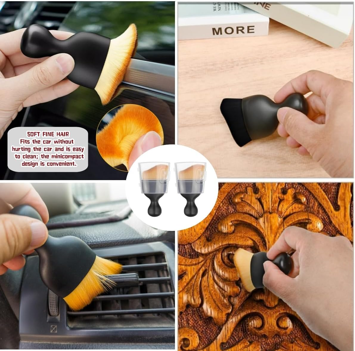 2Pcs Car Interior Dust Sweeping Soft Brush,Curved Design Car Detailing Brushes,Soft Bristle Cleaning Dusting Brush, Car Interior Cleaning Tool for Auto Dashboard, Air Vent, Leather, Computer image number 5