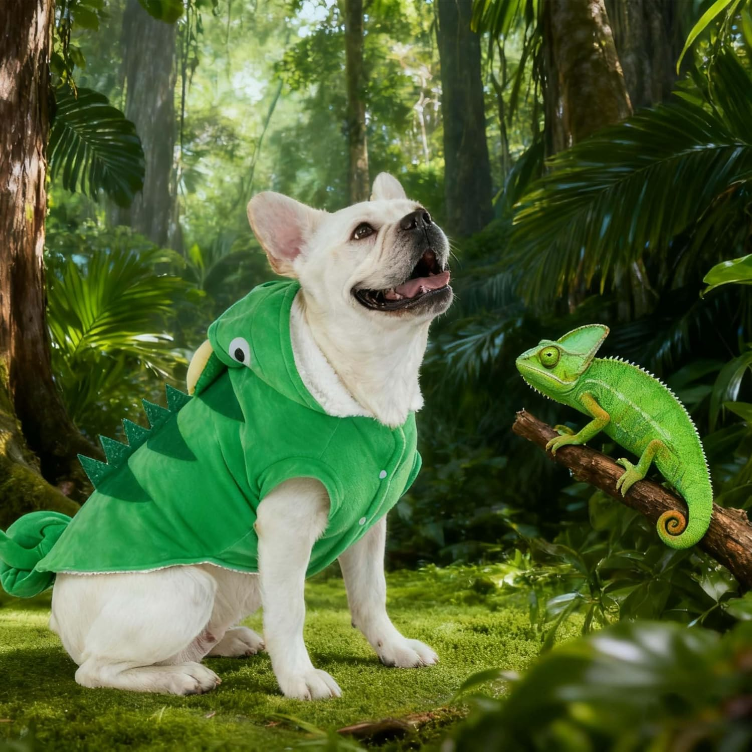 Muyaopet Chameleon Dog Costume for Halloween,Winter Fleece Pet Cat Coat Jacket for Small Medium Large Dog,Pet Funny Clothes Hoodie Labrador Bulldog Chihuahua(Green, XXL) image number 6