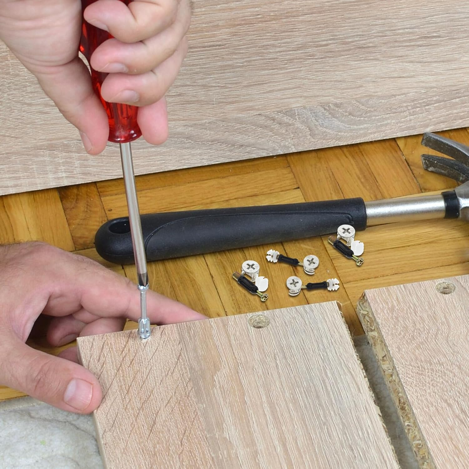 Kisangel 30 Sets Furniture Connector Cam Locks Kit with Alloy Cam, 35Mm Plastic Dowels and Embedded Screws, Cabinet Fasteners Hardware for Wardrobe, Drawer and Table Assembly in Home And image number 5