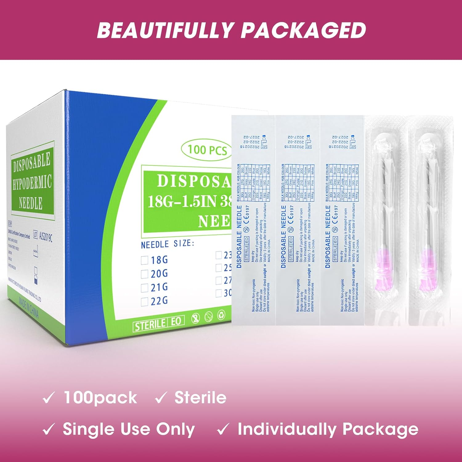 100 PCS 18G 1.5IN(38MM) Dispensing Syringe Needle,Stainless Steel Accessories,Scientific Measuring and Industrial Use,Individually Packed image number 2