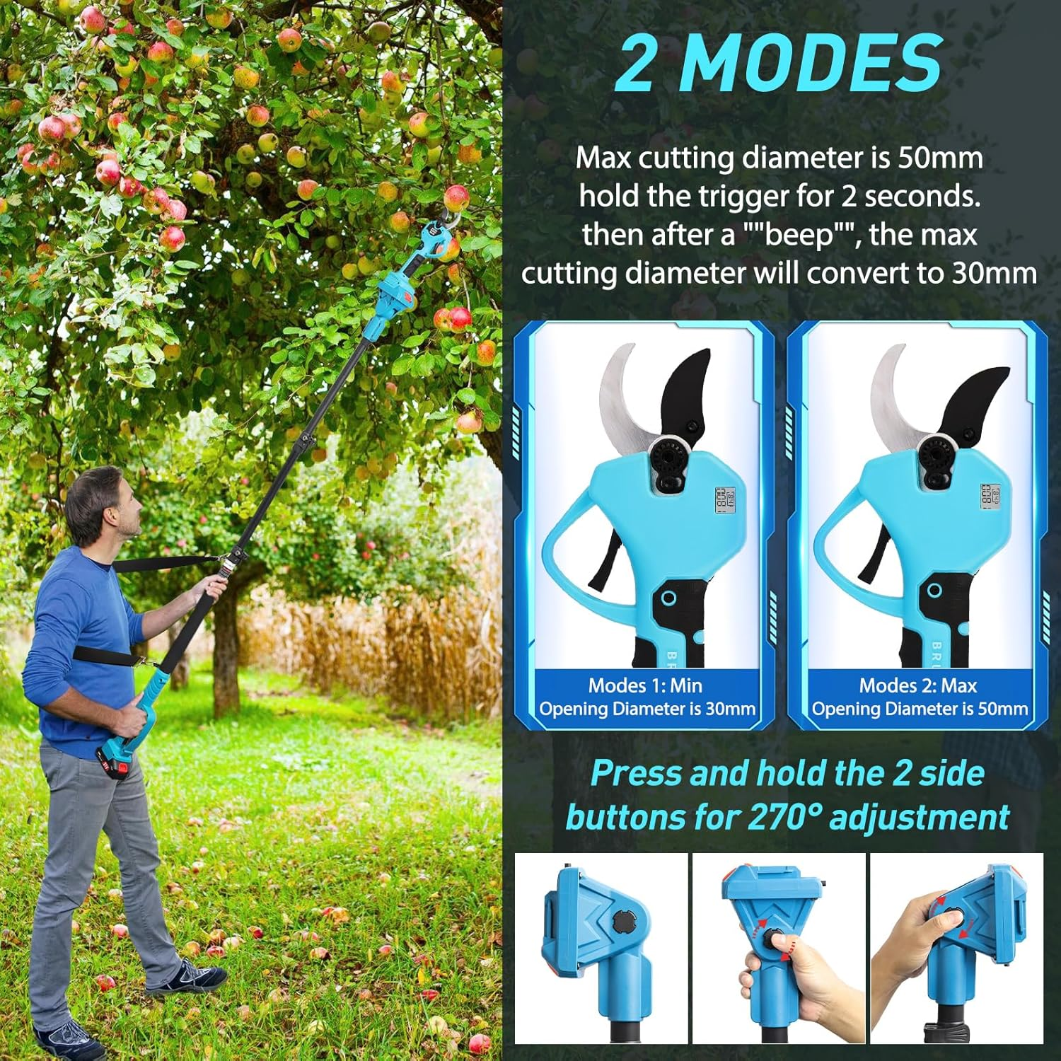 Cordless Electric Pruning Shears Kit - Telescopic Extension Shear Tools with 3Ft Telescopic Rod, 50Mm Cutting Diameter, 2X 2.0Ah Batteries, Garden Scissors for Shrubs, Bonsai, Fruit Trees image number 1