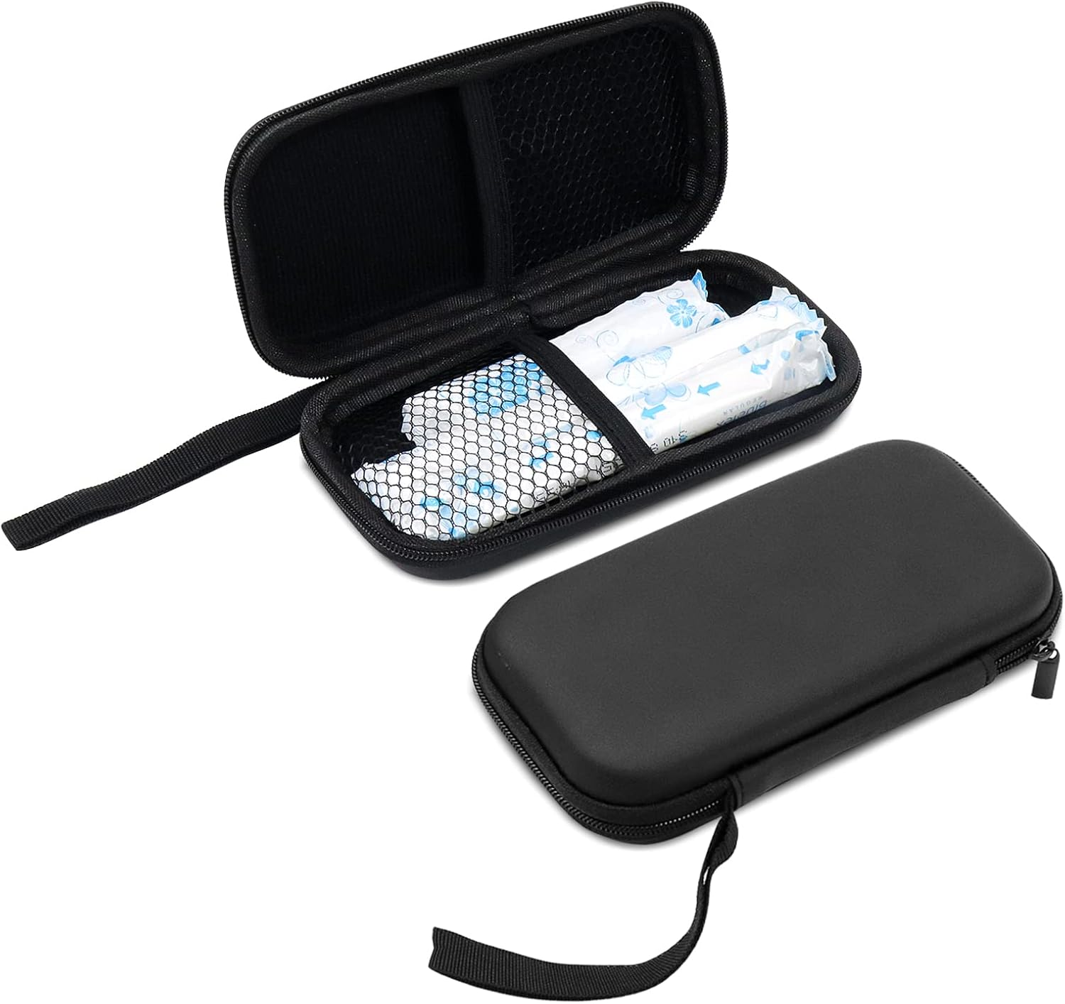 Tuciyke Tampon Storage Bag,Black Tampon Organizer Bag with Zipper Pack of 2 Small Pouch for Feminine Products 6.3*3.3*1.2Inches Portable Period Bags for Women,Ladies,Girls