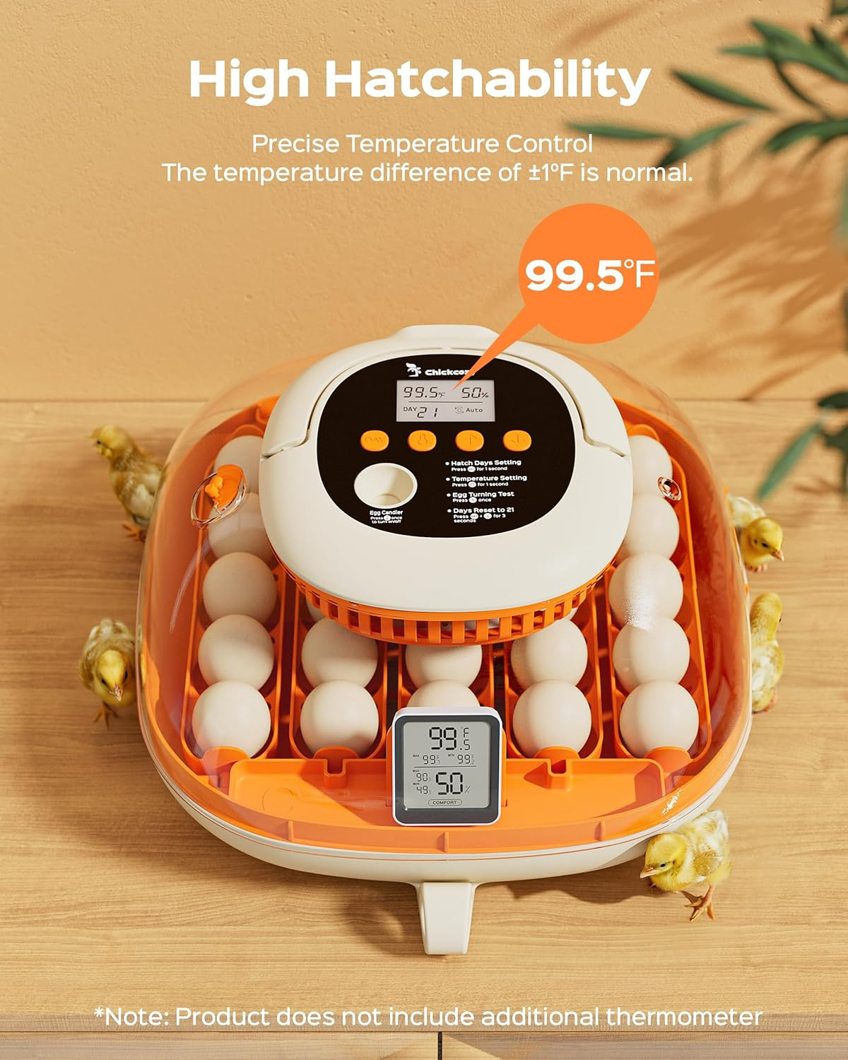 [2024 Upgrade] 25 Egg Incubator, Automatic Egg Turner with Thermometer Seat and Humidity Control, Egg Candler, 360&deg; View with Clear Window, Incubators for Hatching Chicks (Sunlit Orange) image number 6