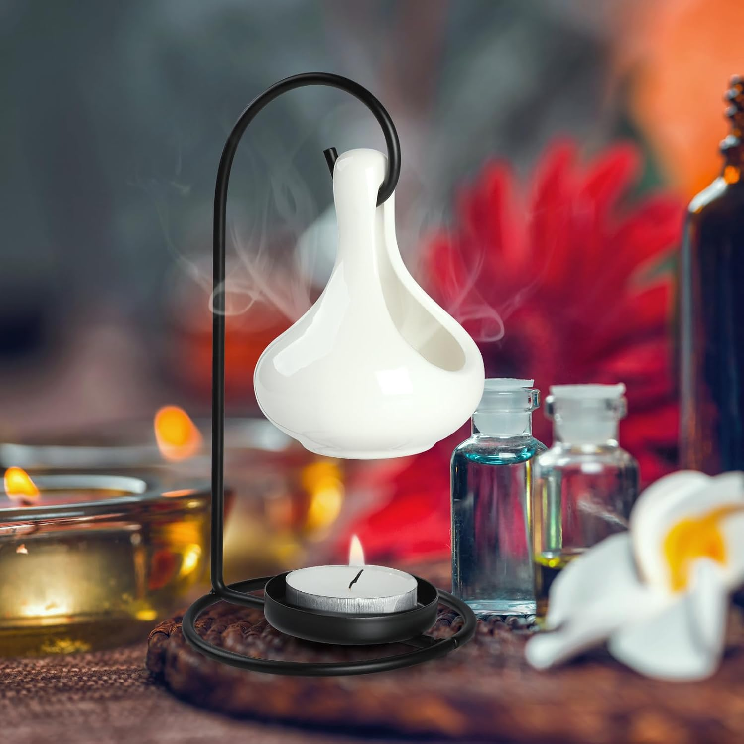 WD&CD Hanging Cauldron Wax Melt Essential Oil Burner, Essential Oils and Fragrance Scented Melter, Aromatherapy Holder Candle Scented Diffuser Home Bedroom Decor, White image number 4