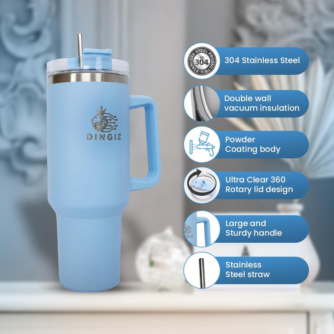 40Oz Stainless Steel Tumbler with Handle &ndash; Double-Wall Vacuum Insulated Travel Mug, Leakproof, Bpa-Free, Transparent Lid, Hot & Cold Drink Cup for Home, Office, Car & Outdoor Adventures image number 1