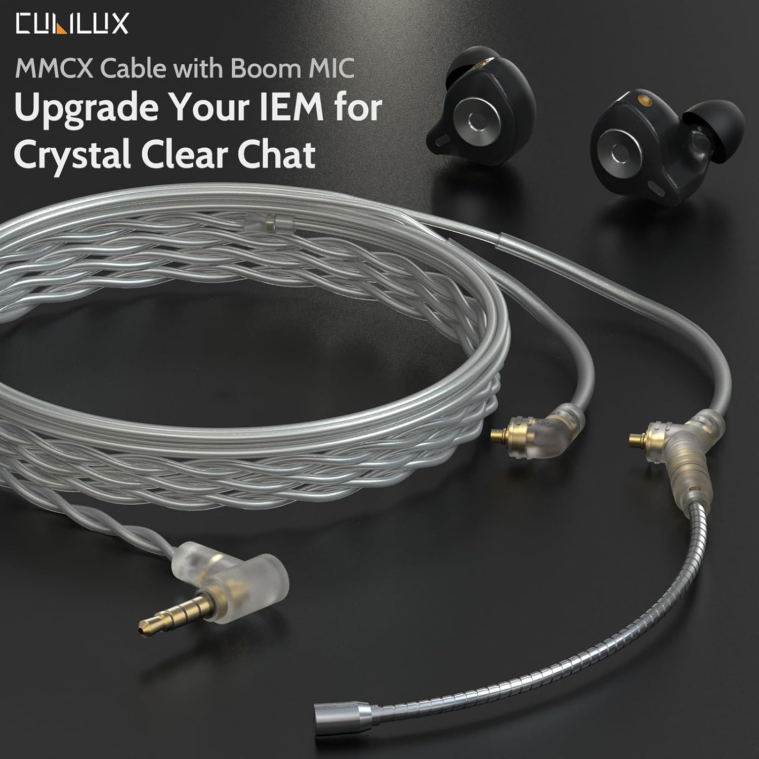 Cubilux 3.5Mm MMCX Cable with Boom MIC, MMCX Replacement Cord with Microphone for SE215, SE315, SE425, SE535 and More, 4 Feet