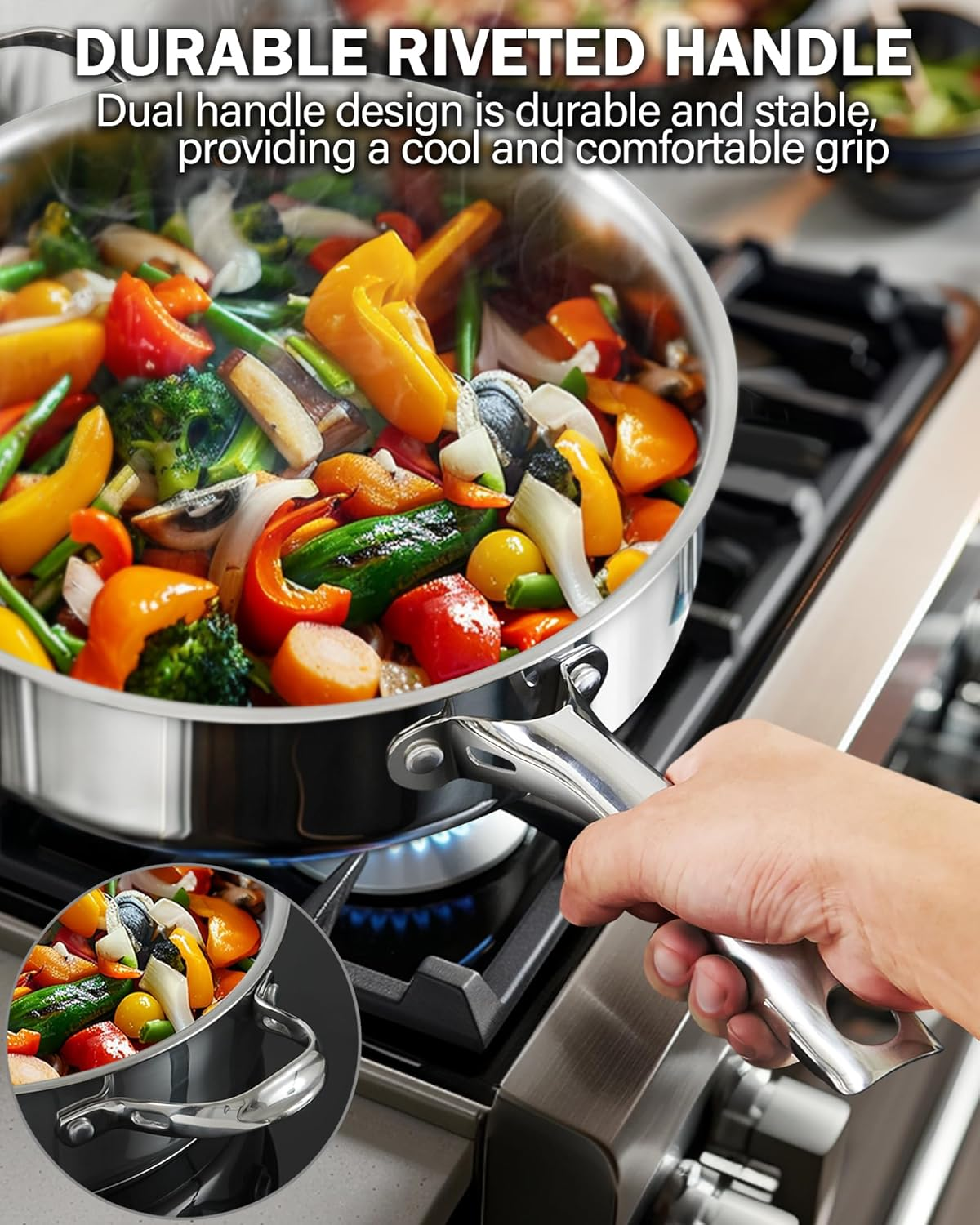 Cooks Standard Classic Stainless Steel Saute Pan 11-Inch, 5 Quart Induction Cookware Deep Frying Pan Cooking Skillet with Lid, Stay-Cool Handle image number 3