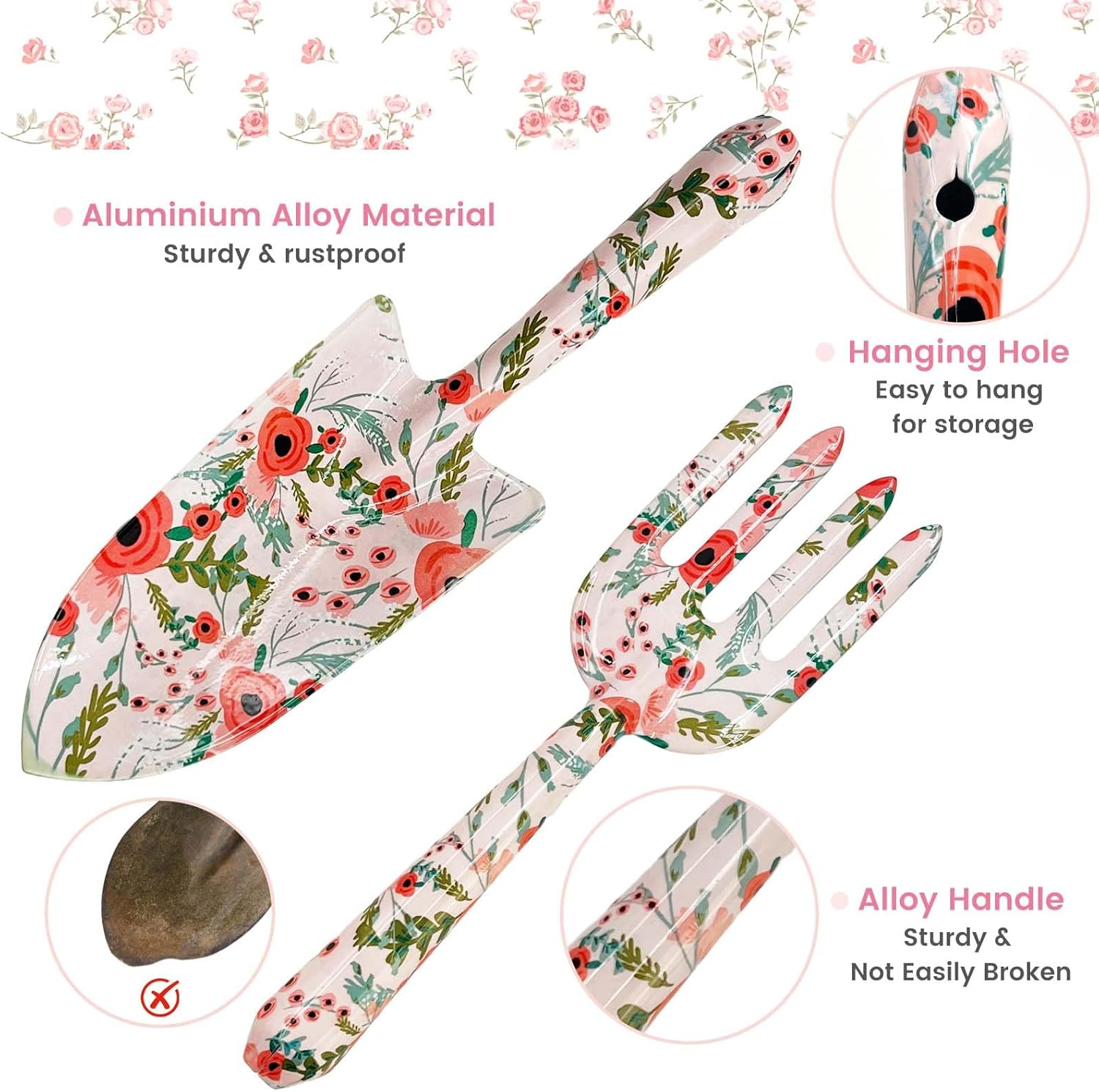 SNAIL GARDEN 6Pcs Garden Tools with Reversible Fisherman Sun Hat & Storage Bag,Gardening Hand Tools, Durable Rust-Proof Gardening Supplies, Garden Kit for Women Female Gardeners image number 2