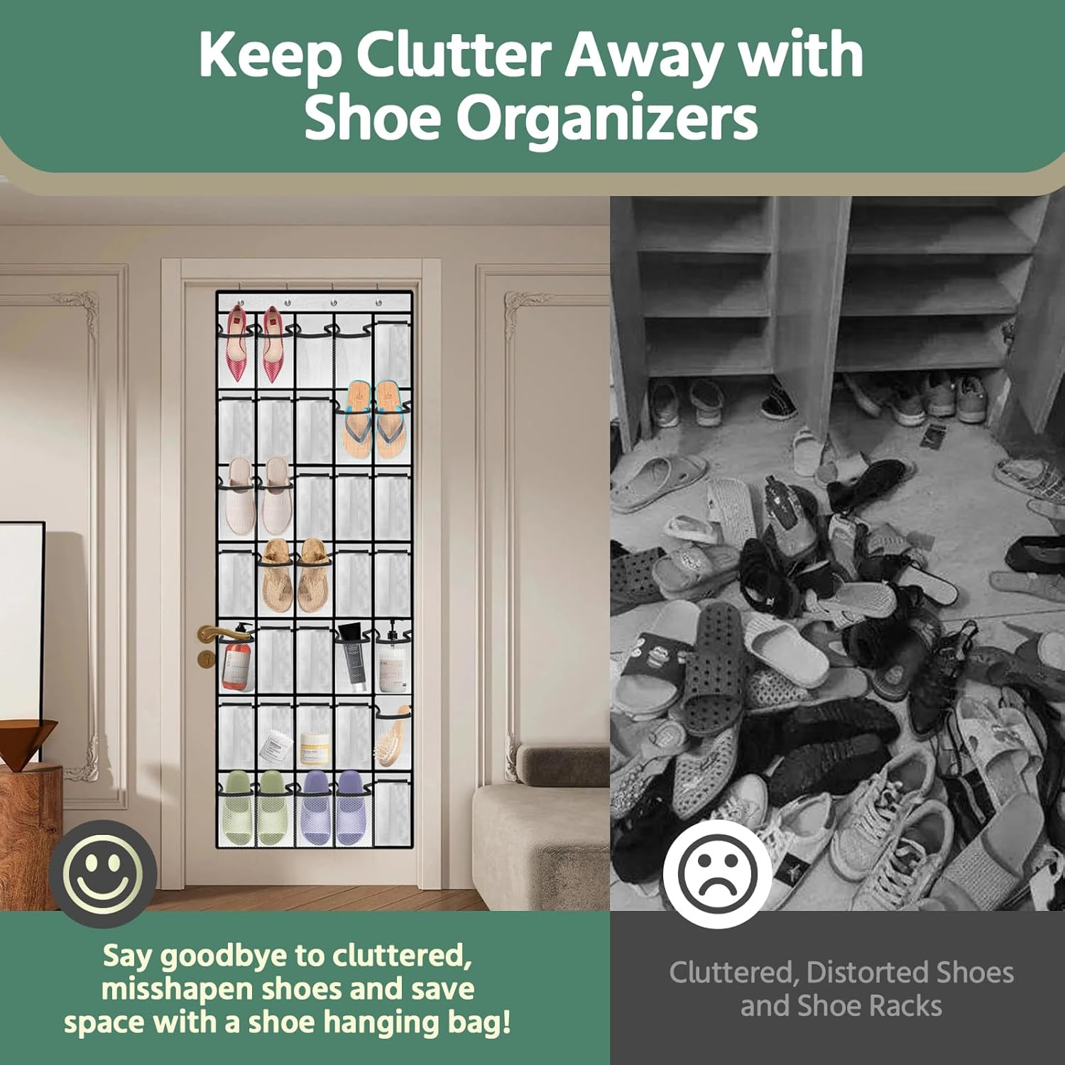 35 Pocket over the Door Shoe Organizer,Reusable Breathable Large Mesh Bag Men'S & Women'S Sneaker Organizer,Shoe Organizer for Kids,Hanging Shoe Storage Hanging Bag (White) - Black image number 5