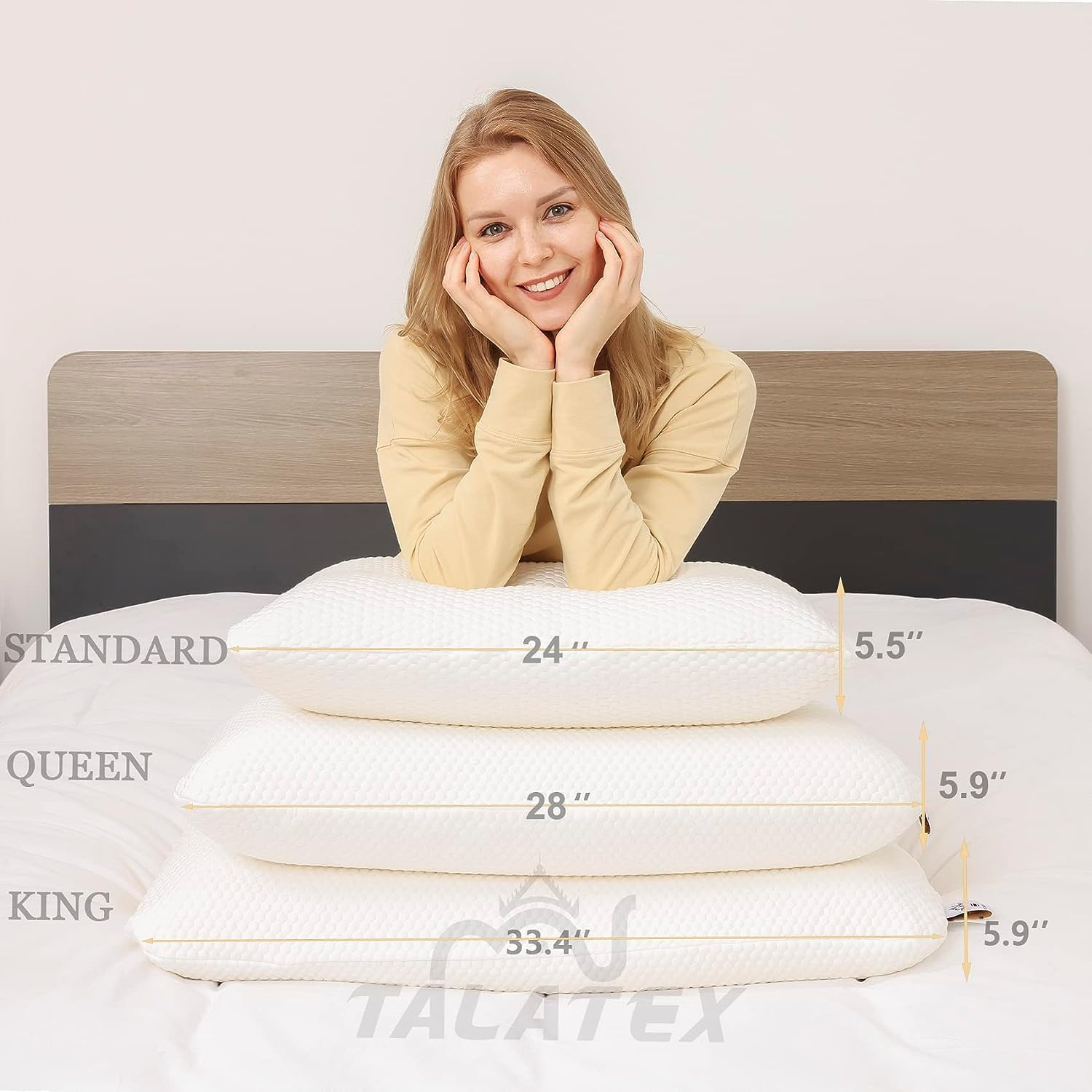 Talalay 100% Natural Premium Latex Pillow, No Memory Foam Chemicals, Resistant to Sagging, Perfect Package Best Gift with Removable Tencel Cover image number 2