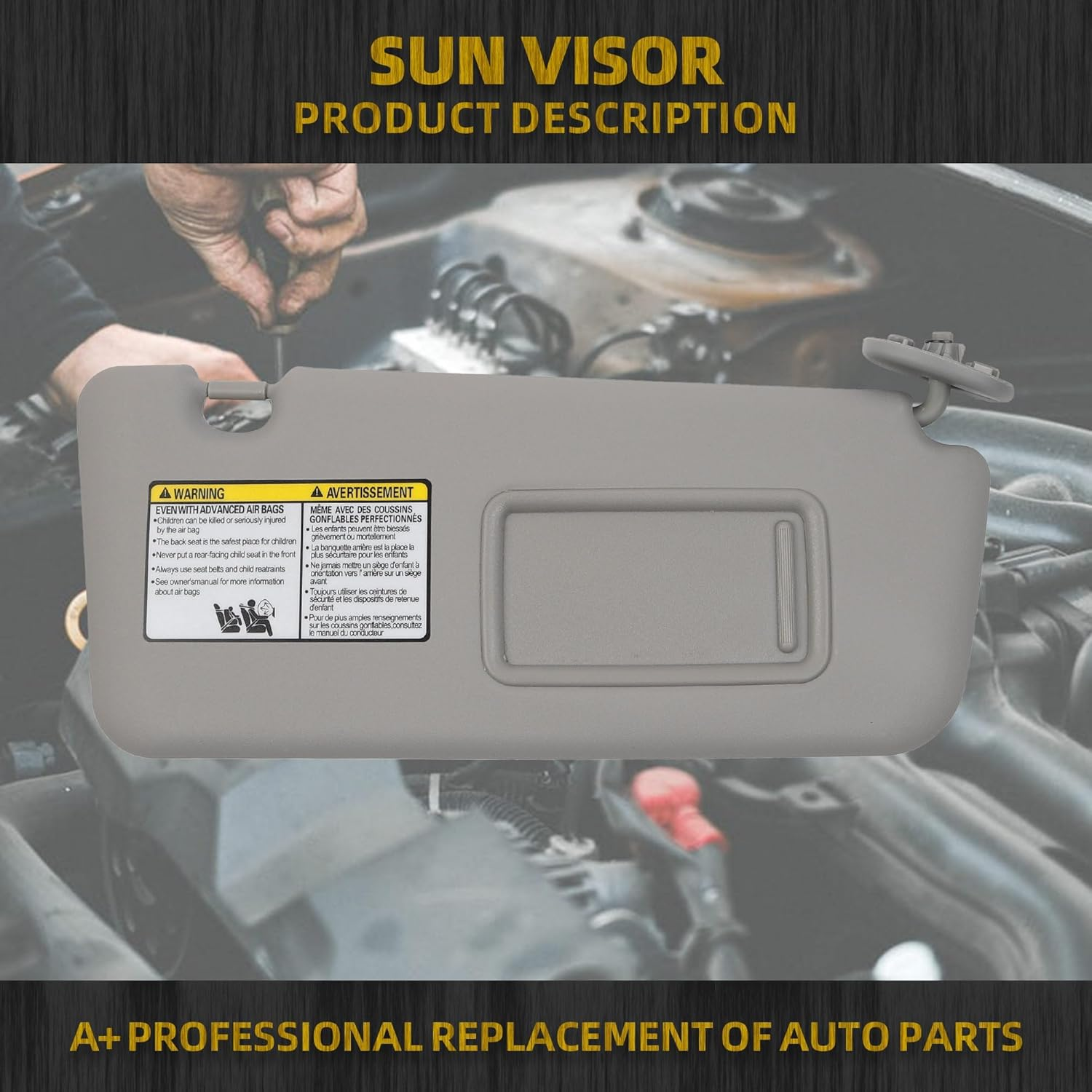 Dasbecan Right Passenger Side Sun Visor Compatible with Toyota RAV4 2004-2005 Sunvisor Replacement (Gray) image number 5