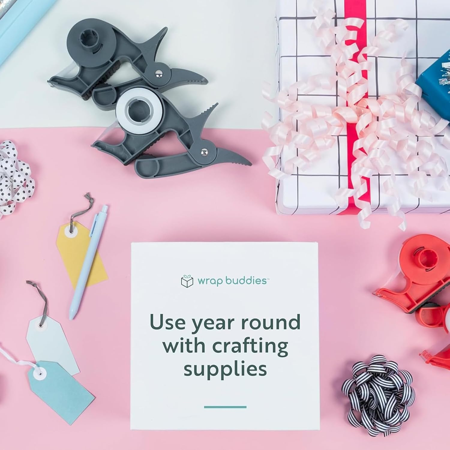 Tabletop Gift Wrapping Tool, 2 Clamps - Gift Wrap Clamp with Tape Dispenser for Easier Gift Wrapping This Holiday - Slate Grey image number 2