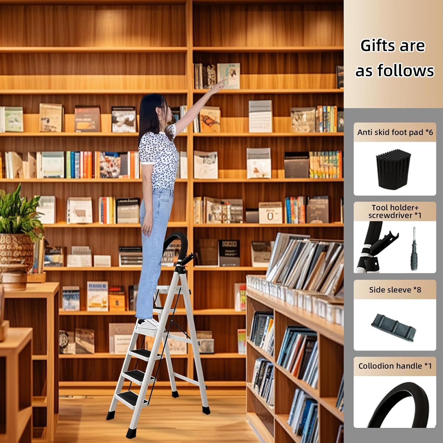 Stusgo 6 Step Ladders, Aluminium Folding Step Ladder,Sepladder Multi Height Platform for Home Office Warehouse, 150Kg Capacity Portable Non-Slip Upgrade the Security Buckle (White and Black) image number 4