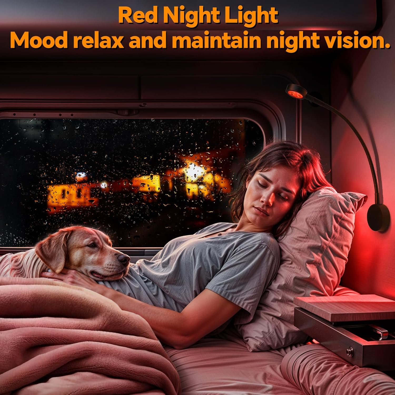 Obeaming 12V Reading Light RV Boat Flexible Spotlight, Built-In Dimmer Switch, Type C Charger, Red Night Light, 3200K DC12-24V Wall Light for Camper Van Caravan Yacht(Black) image number 5