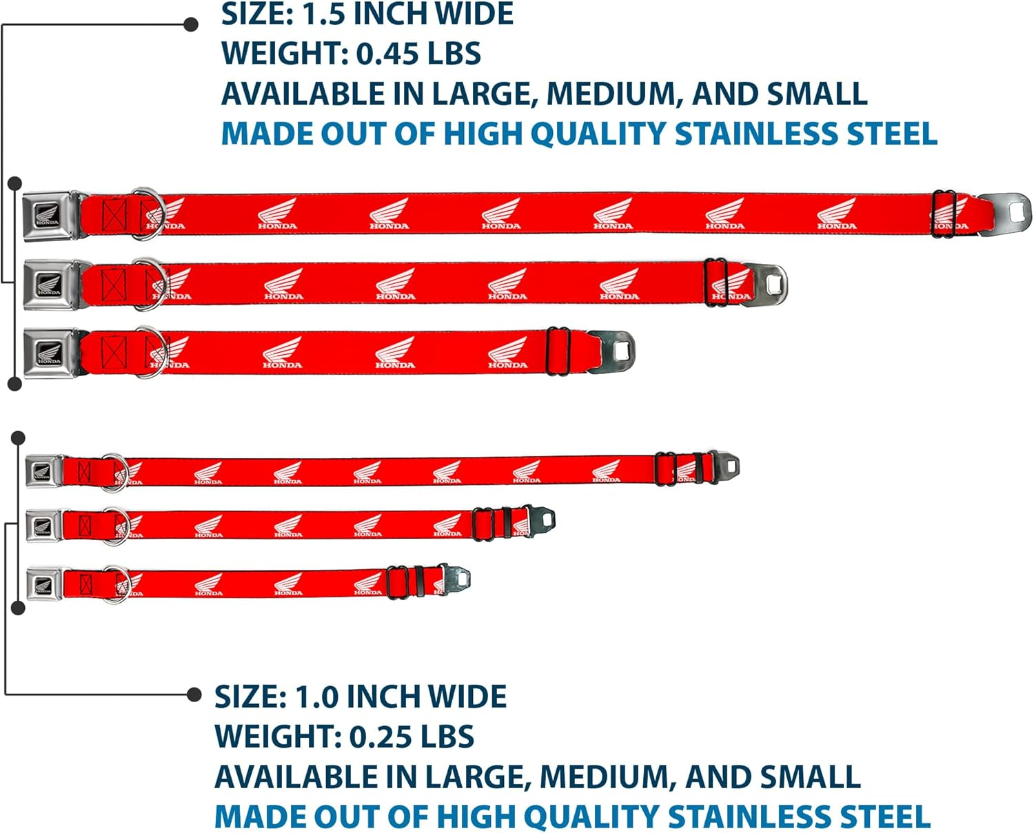 Dog Collar Seatbelt Buckle Honda Motorcycle Logo Red White 16 to 23 Inches 1.5 Inch Wide image number 4